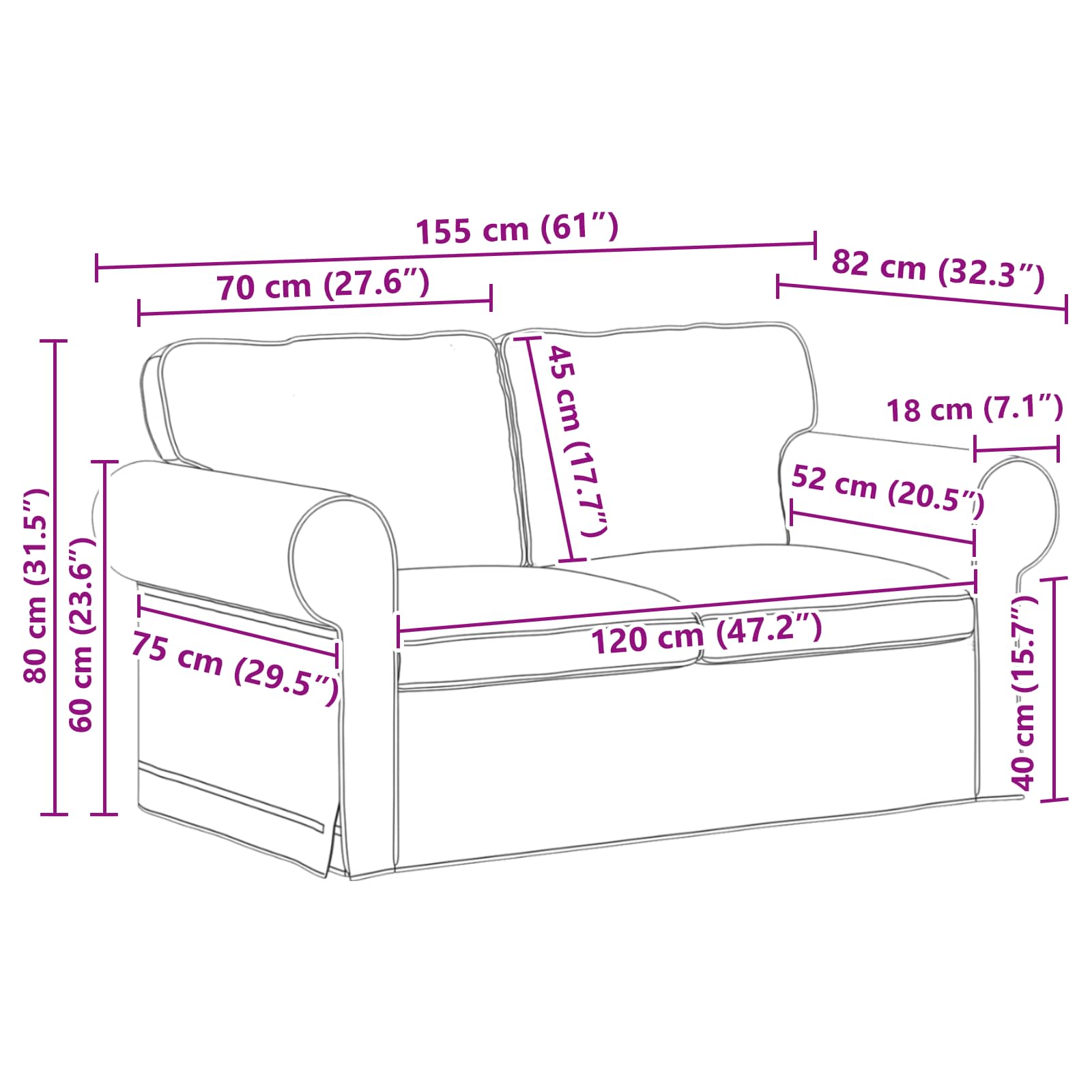 Set sofe 2 pcs Sivo-smeđa 155 x 82 x 80 cm tkanina