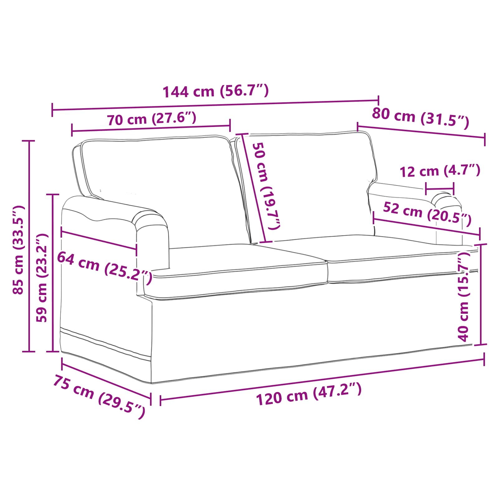 Set sofe 2 pcs Svijetlo siva 144 x 80 x 85 cm tkanina