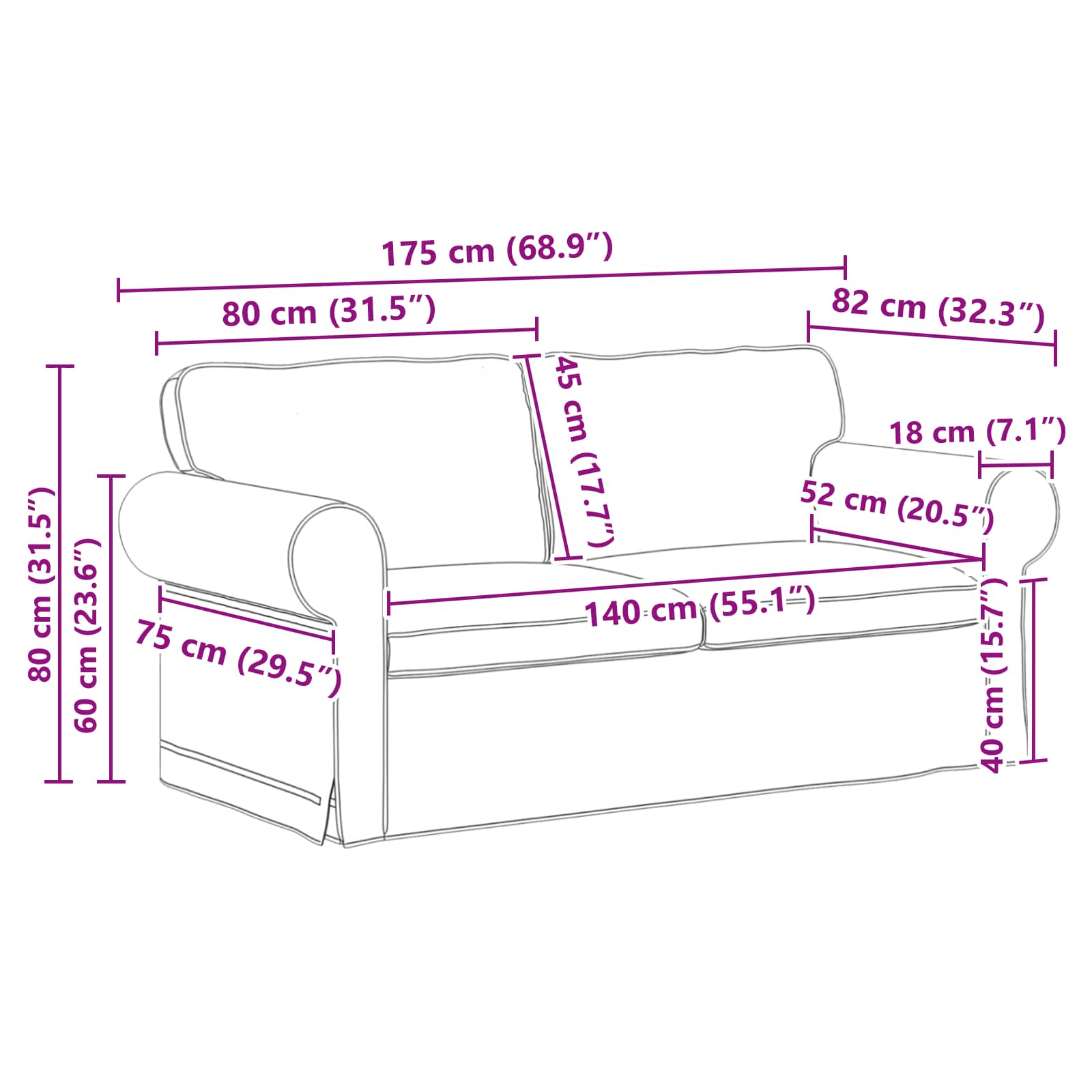 Set sofe 2 pcs Tamnozelena 175 x 82 x 80 cm tkanina
