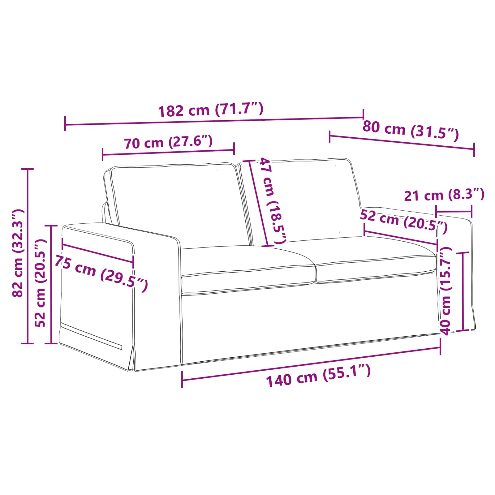Set sofe 2 pcs Plava 182 x 80 x 82 cm tkanina