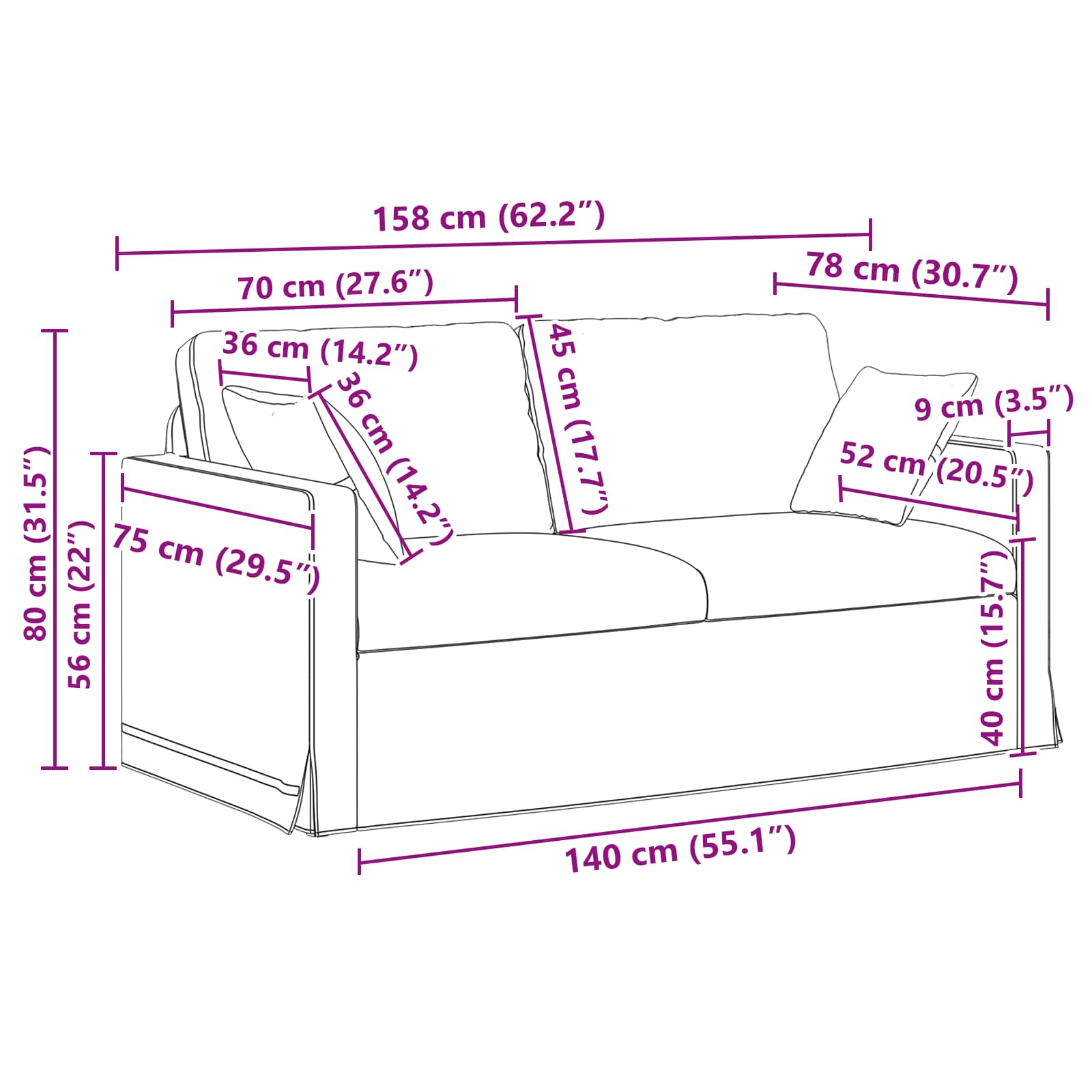 Set sofe 2 pcs Ružičasta 158 x 78 x 80 cm Baršun