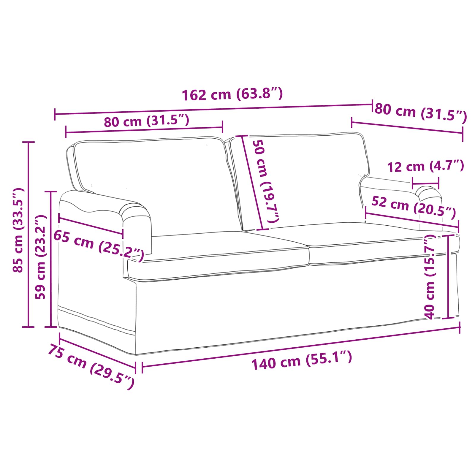 Set sofe 2 pcs Tamno siva 162 x 80 x 85 cm tkanina