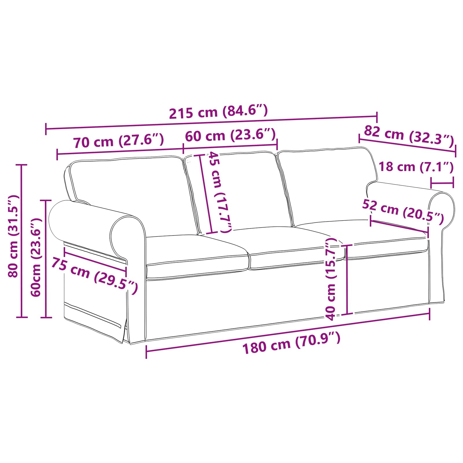 Set sofe 2 pcs Tamno siva 215 x 82 x 80 cm tkanina