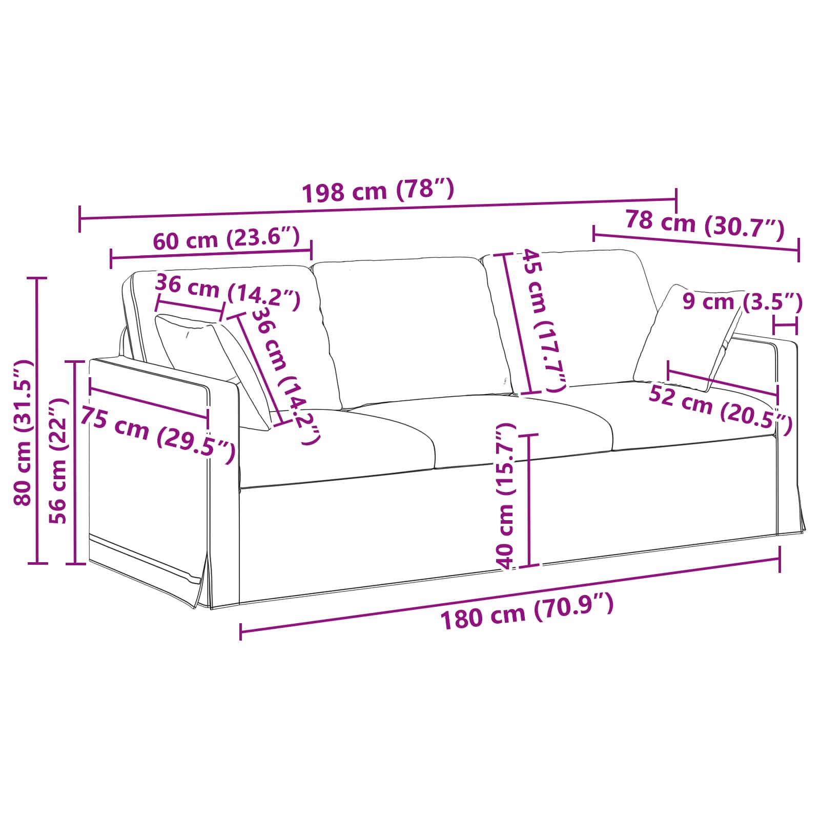 Set sofe 2 pcs Crna 198 x 78 x 80 cm Baršun