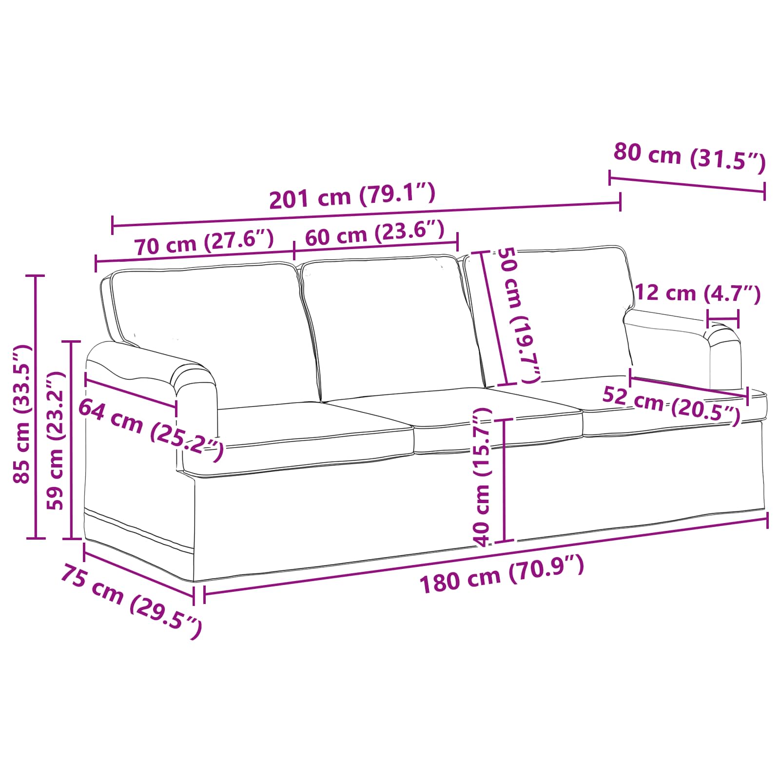 Set sofe 2 pcs Sivo-smeđa 201 x 80 x 85 cm tkanina