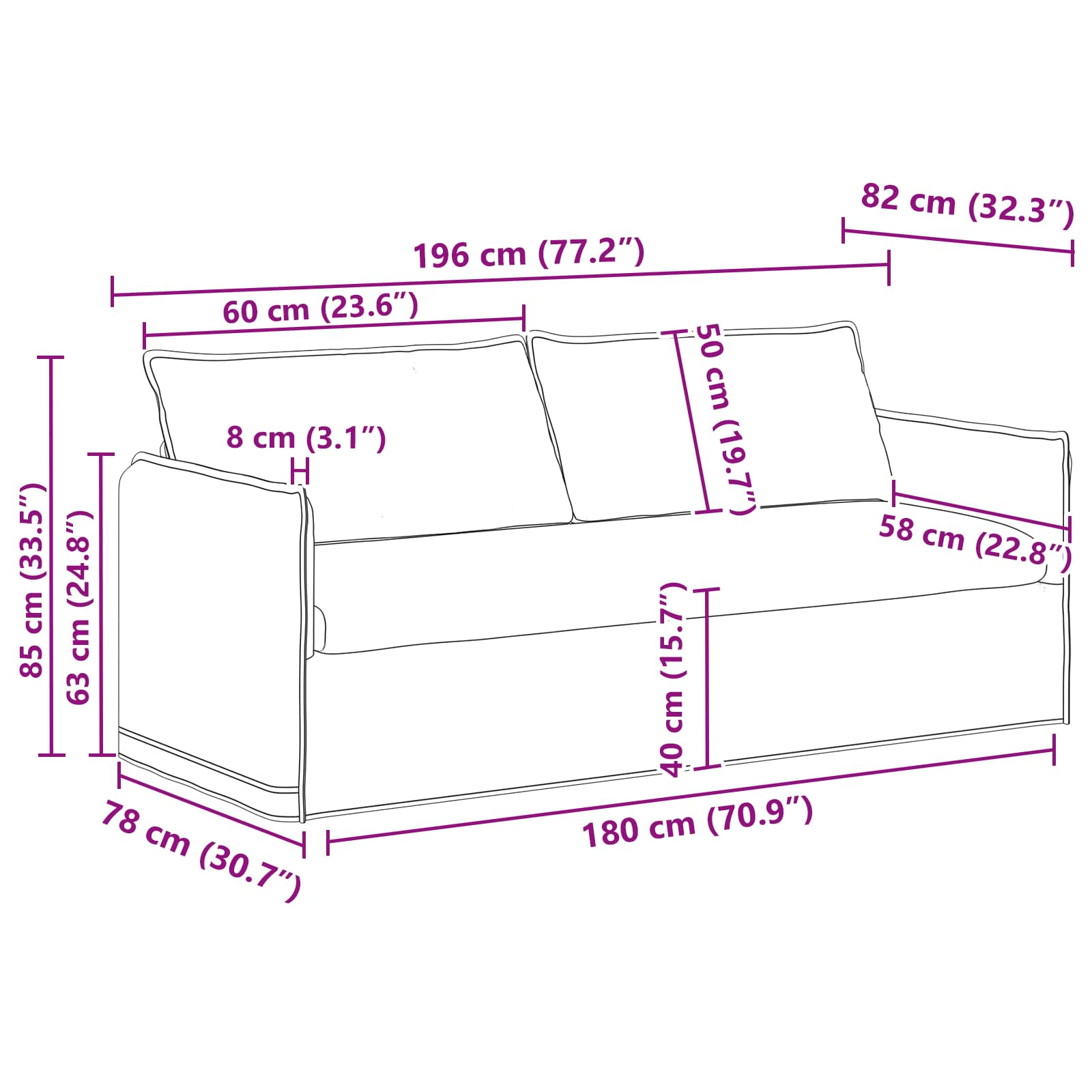 Set sofe 2 pcs Krem 196 x 82 x 85 cm Tkanina