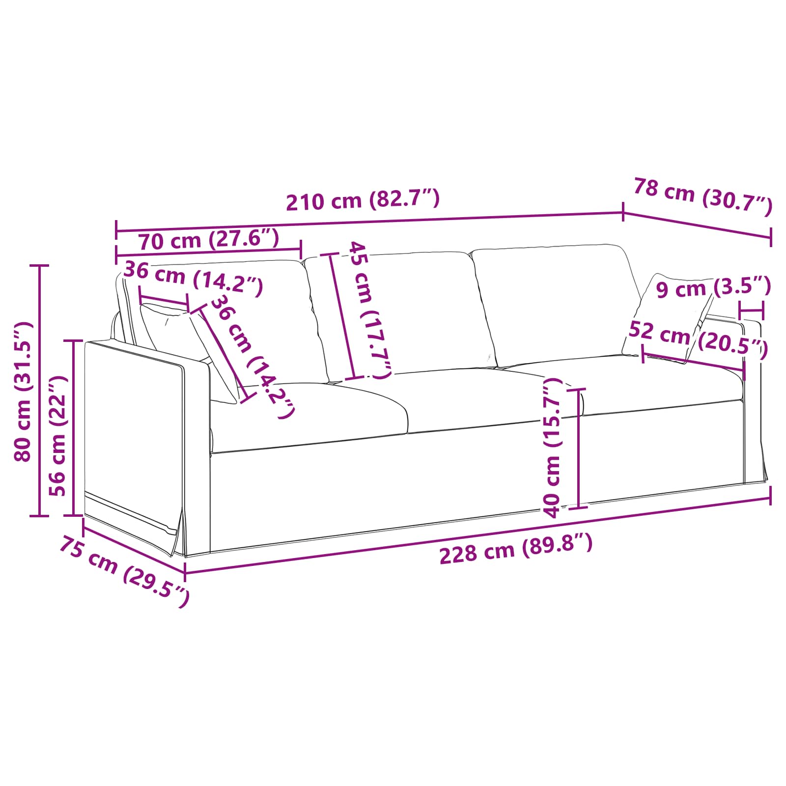 Set sofe 2 pcs Ružičasta 228 x 78 x 80 cm Baršun