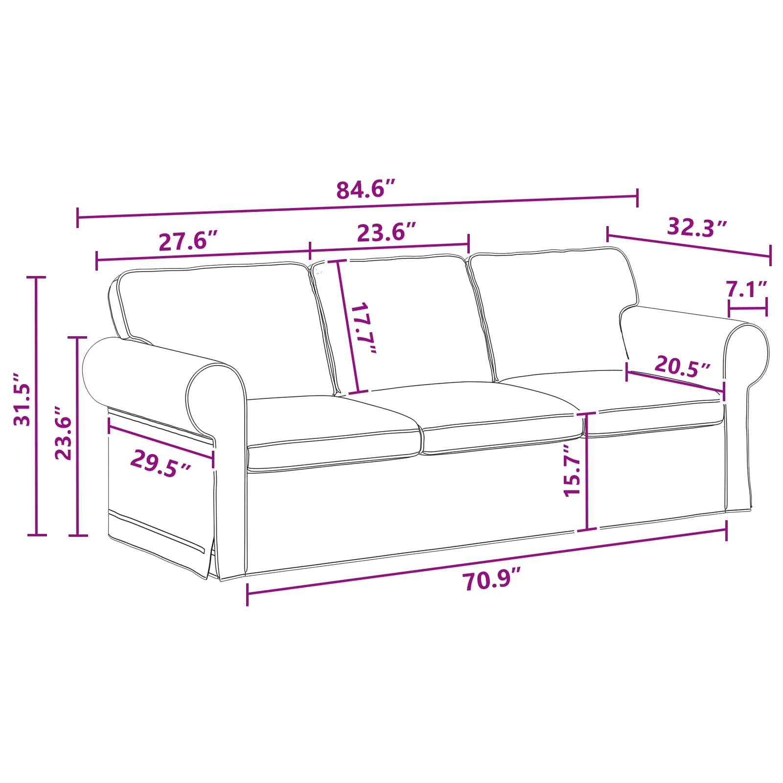 Sofa Tamno siva 215 x 82 x 80 cm tkanina