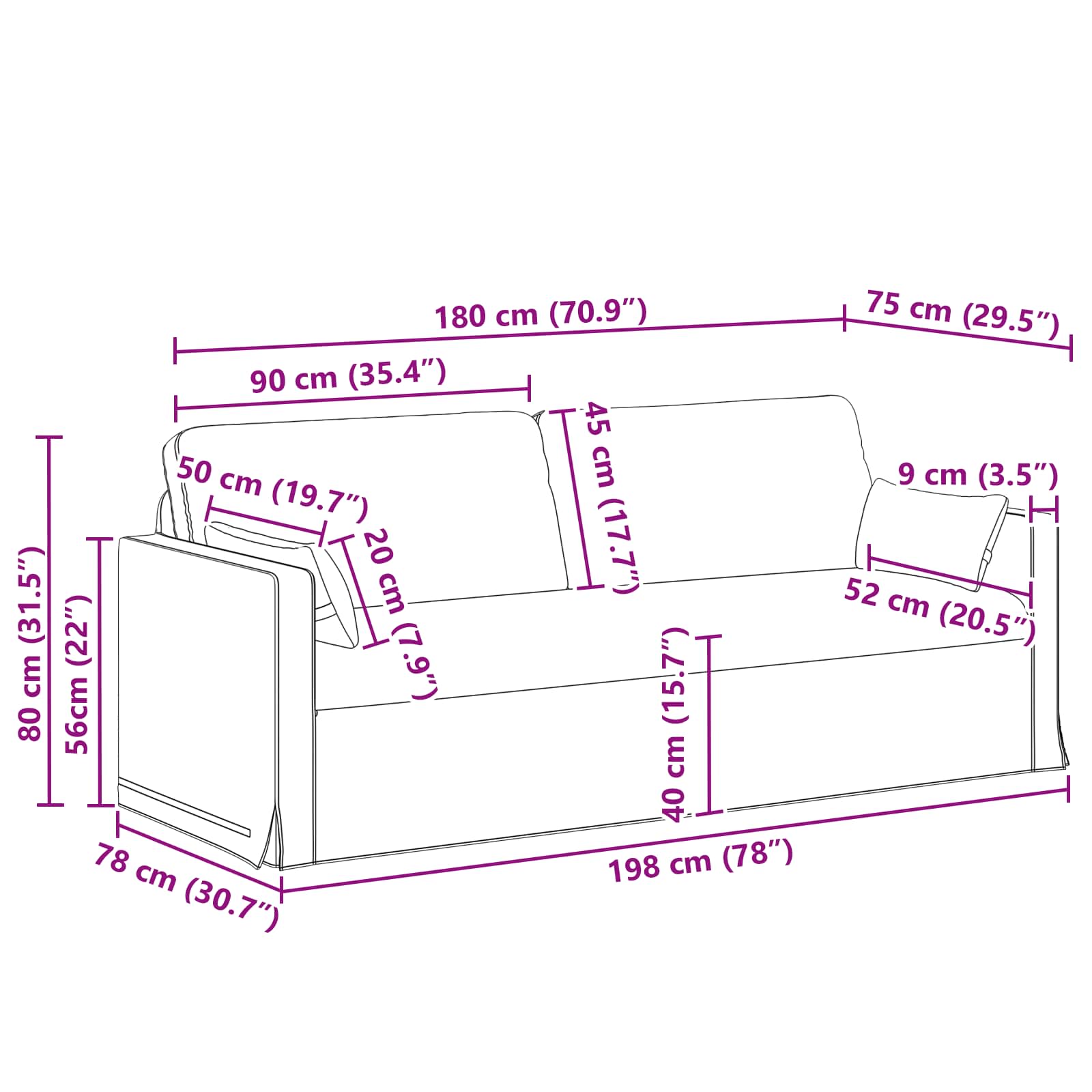 Sofa Plava 198 x 78 x 80 cm tkanina