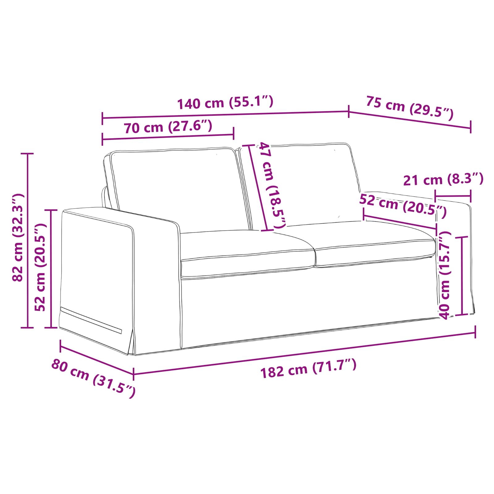 Sofa Crna 182 x 80 x 82 cm tkanina