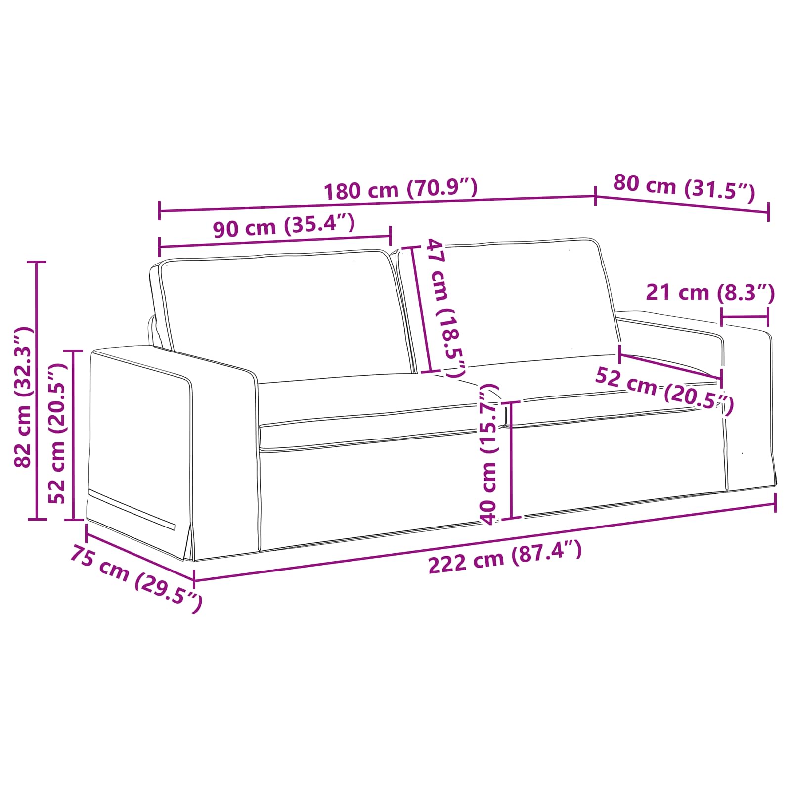 Sofa Sivo-smeđa 222 x 80 x 82 cm tkanina