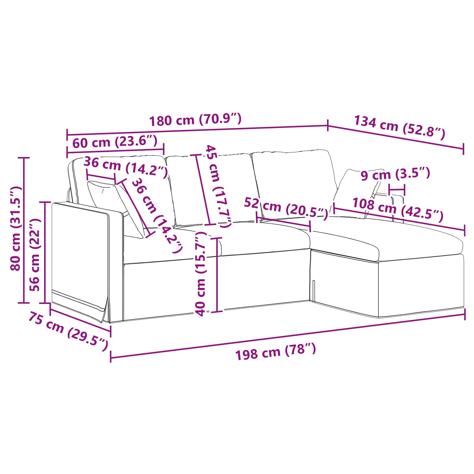 Sofa Crna 198 x 134 x 80 cm Baršun