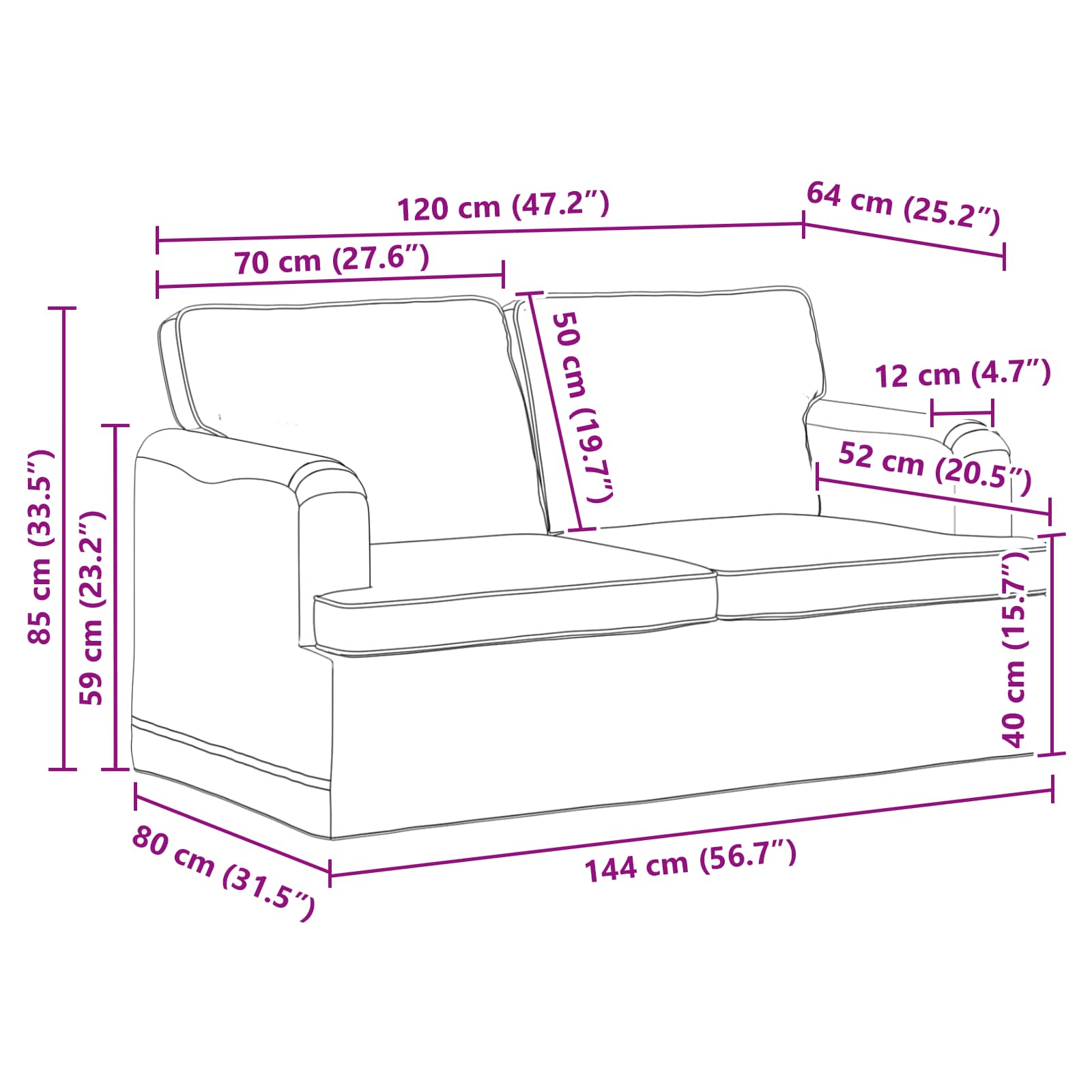 Sofa Sivo-smeđa 144 x 80 x 85 cm tkanina