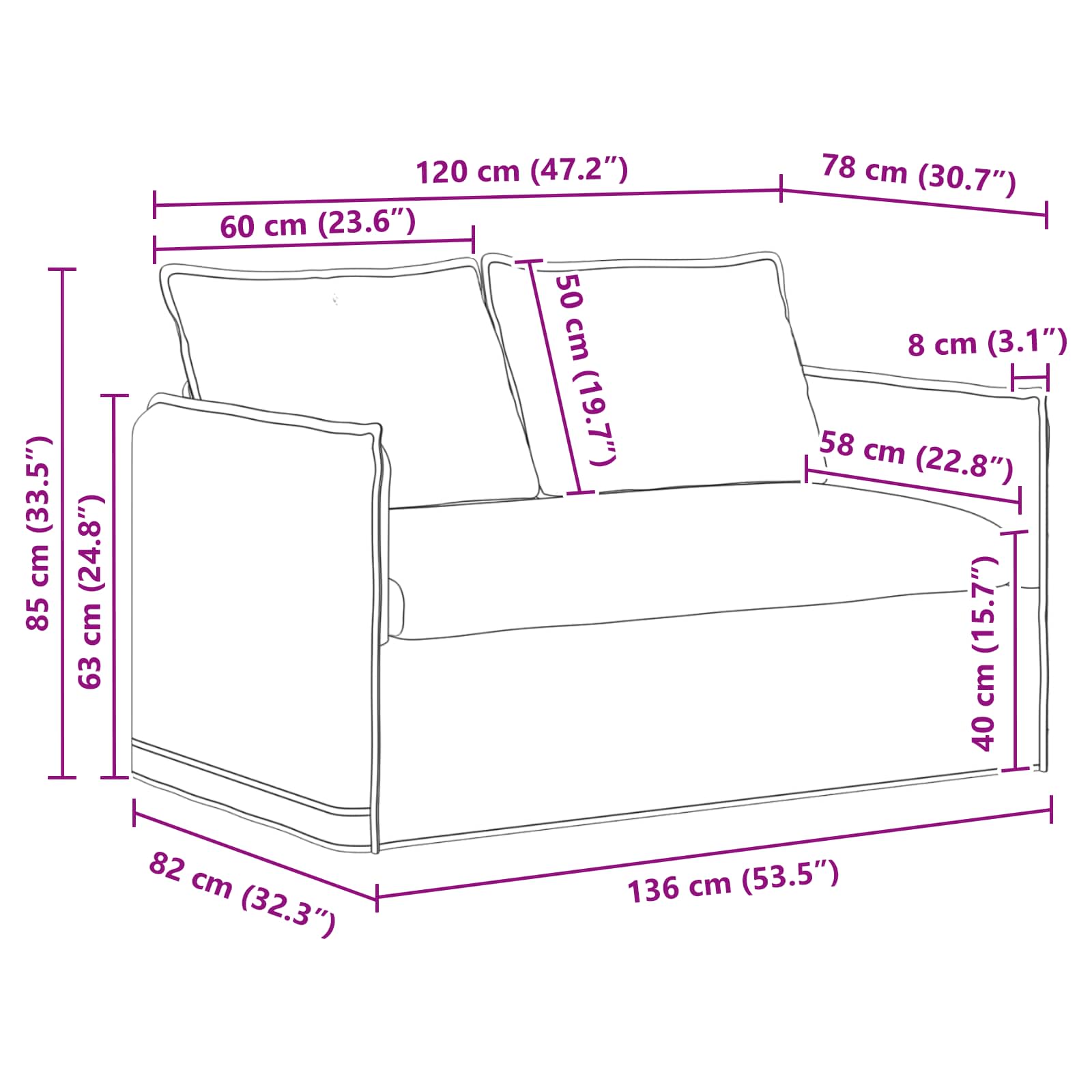 Sofa Svijetlo siva 136 x 82 x 85 cm tkanina