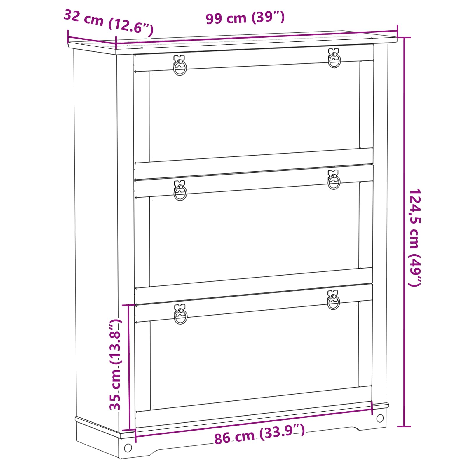Ormar za cipele s ladicama Corona Bijelo 99 x 32 x 122 cm