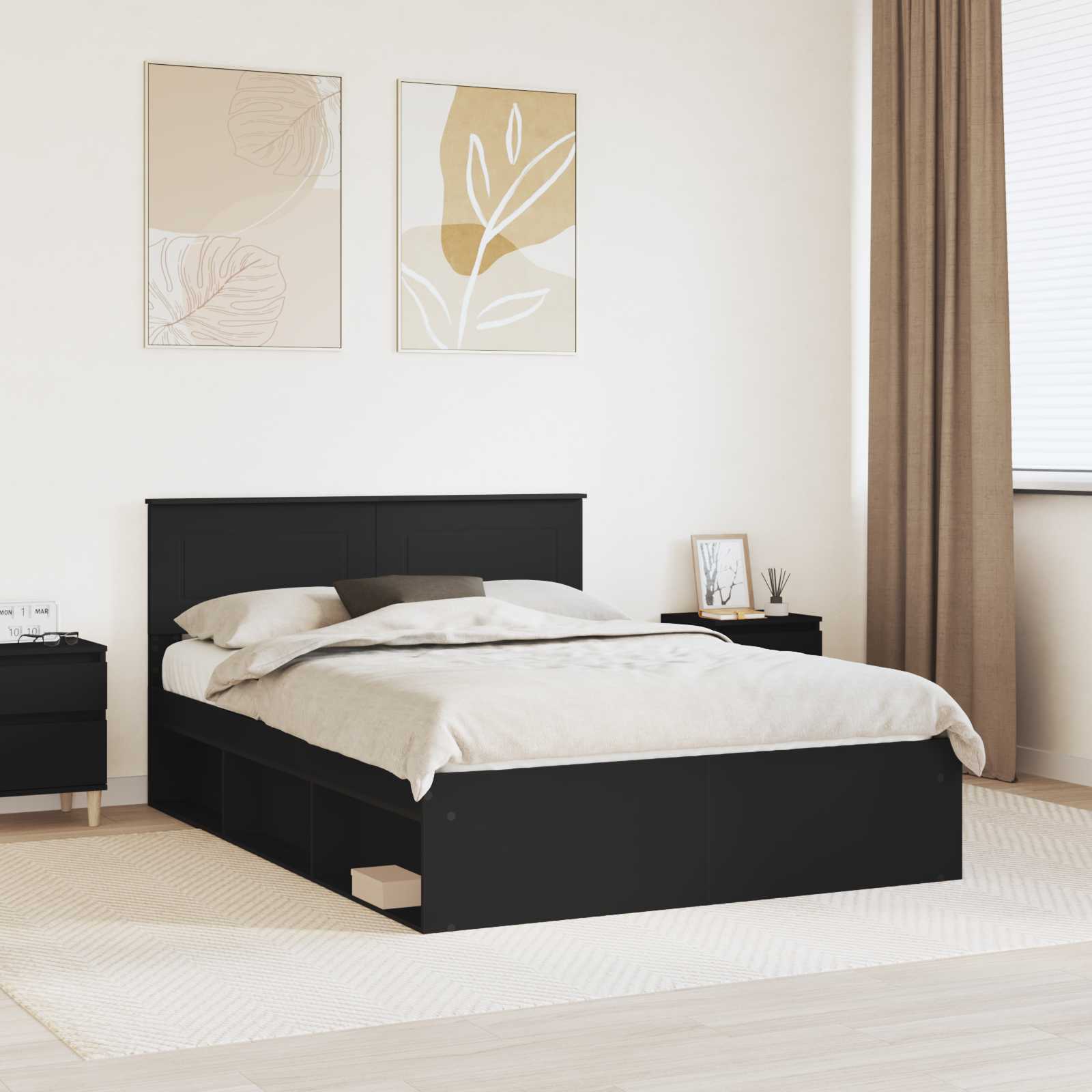 Krevetna konstrukcija Crna 150 x 200 cm Konstruirano drvo