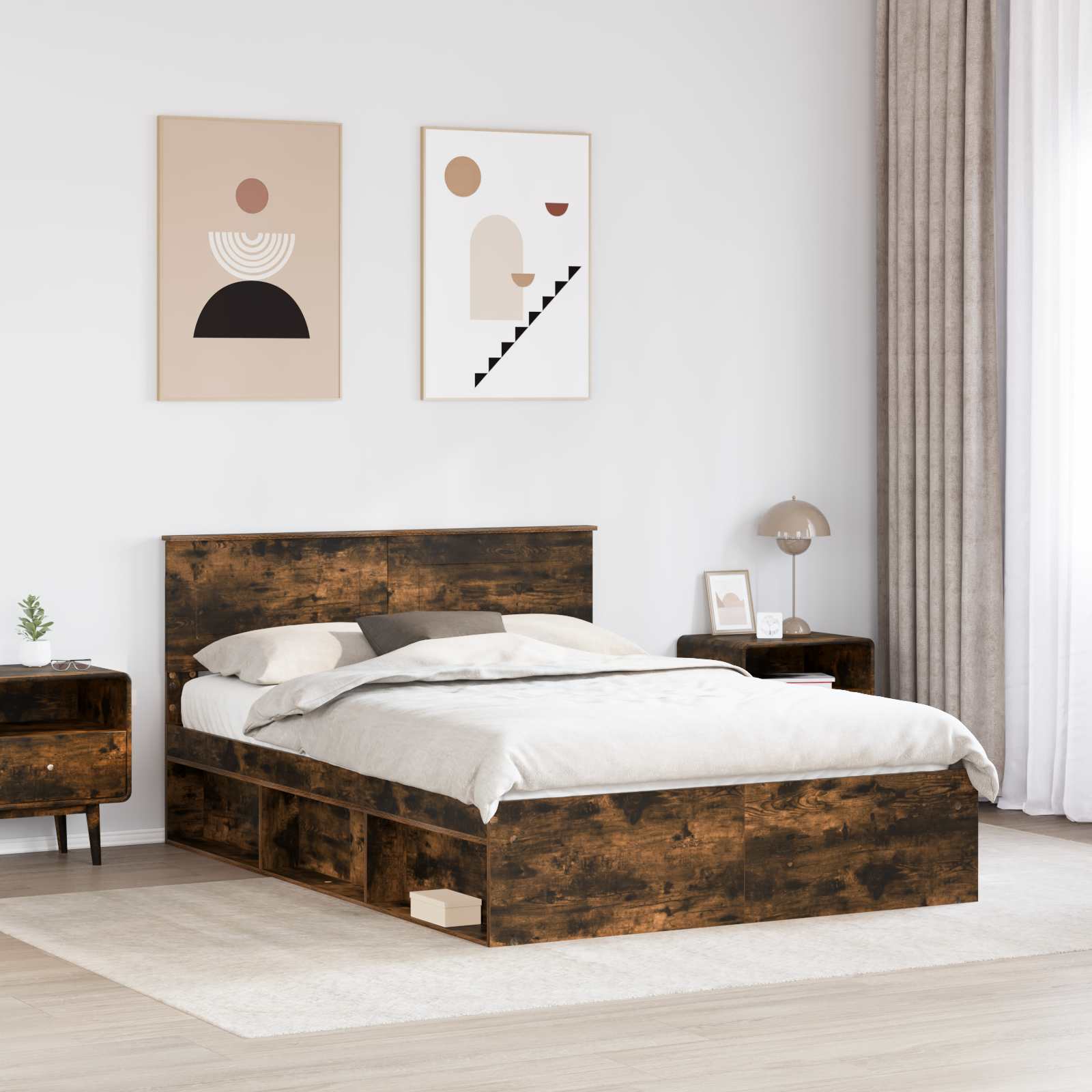 Krevetna konstrukcija s uzglavljem Dimljeni hrast 150 x 200 cm