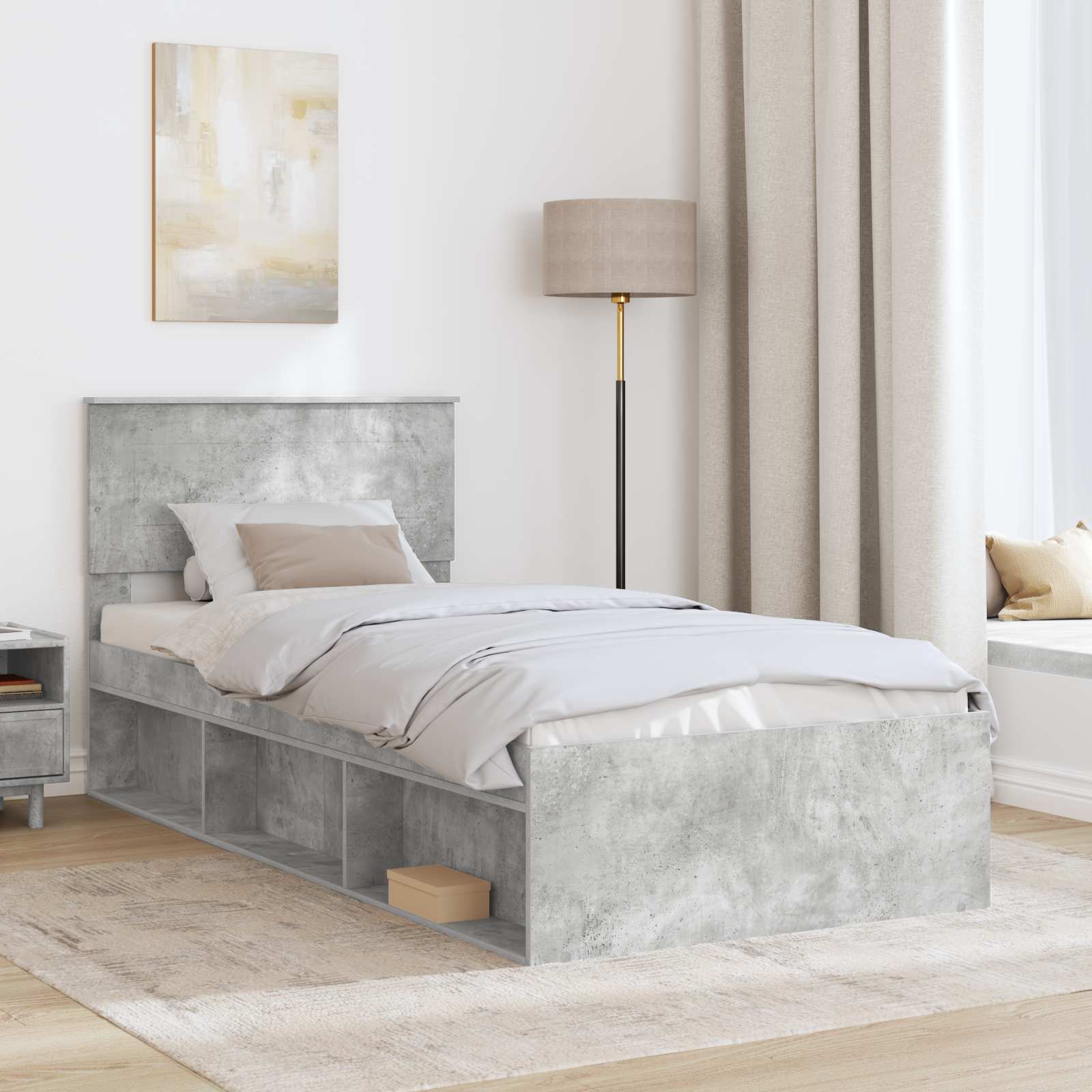 Krevetna konstrukcija s uzglavljem Betonska siva 90 x 190 cm