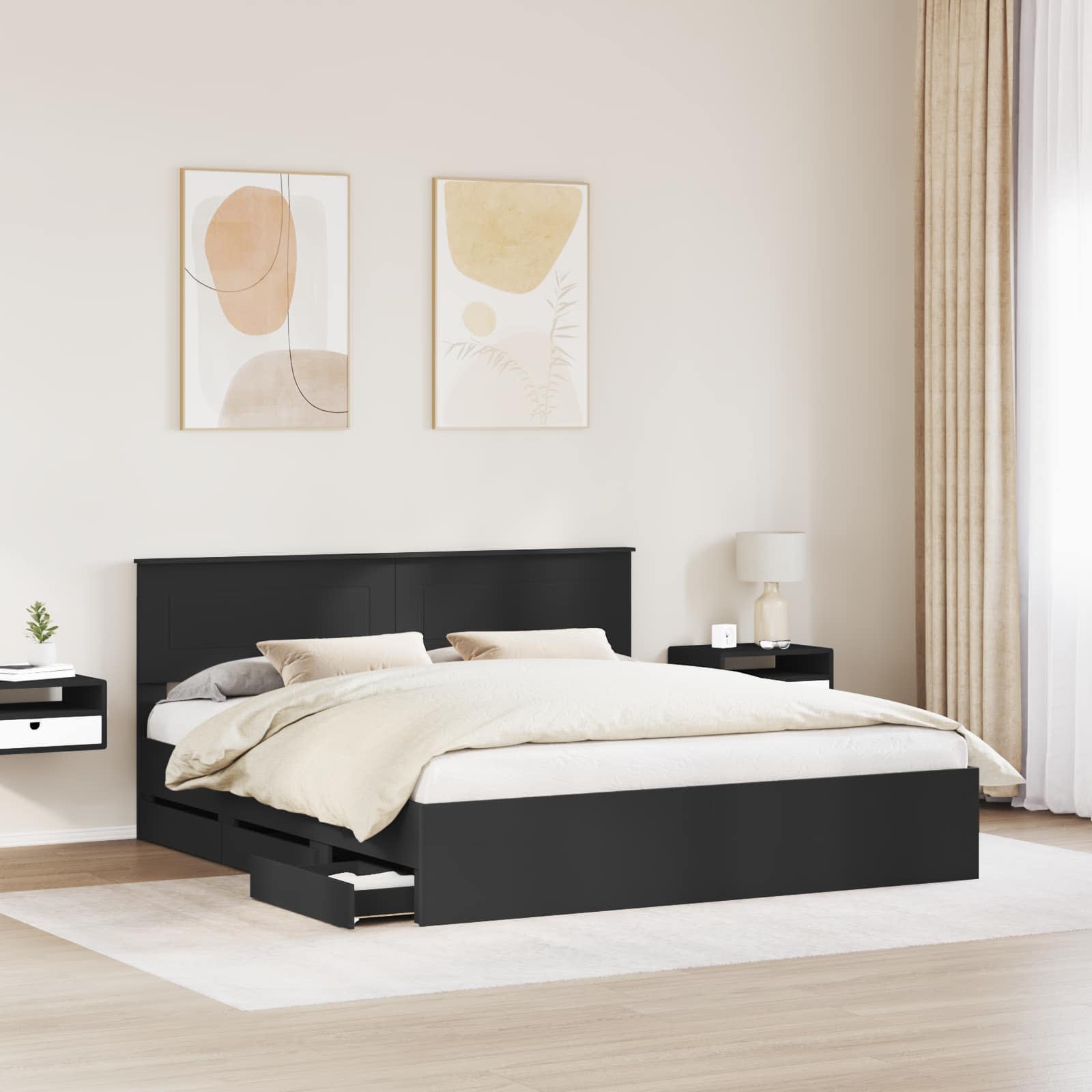 Krevetna konstrukcija Crna 200 x 200 cm Inženjersko Drvo
