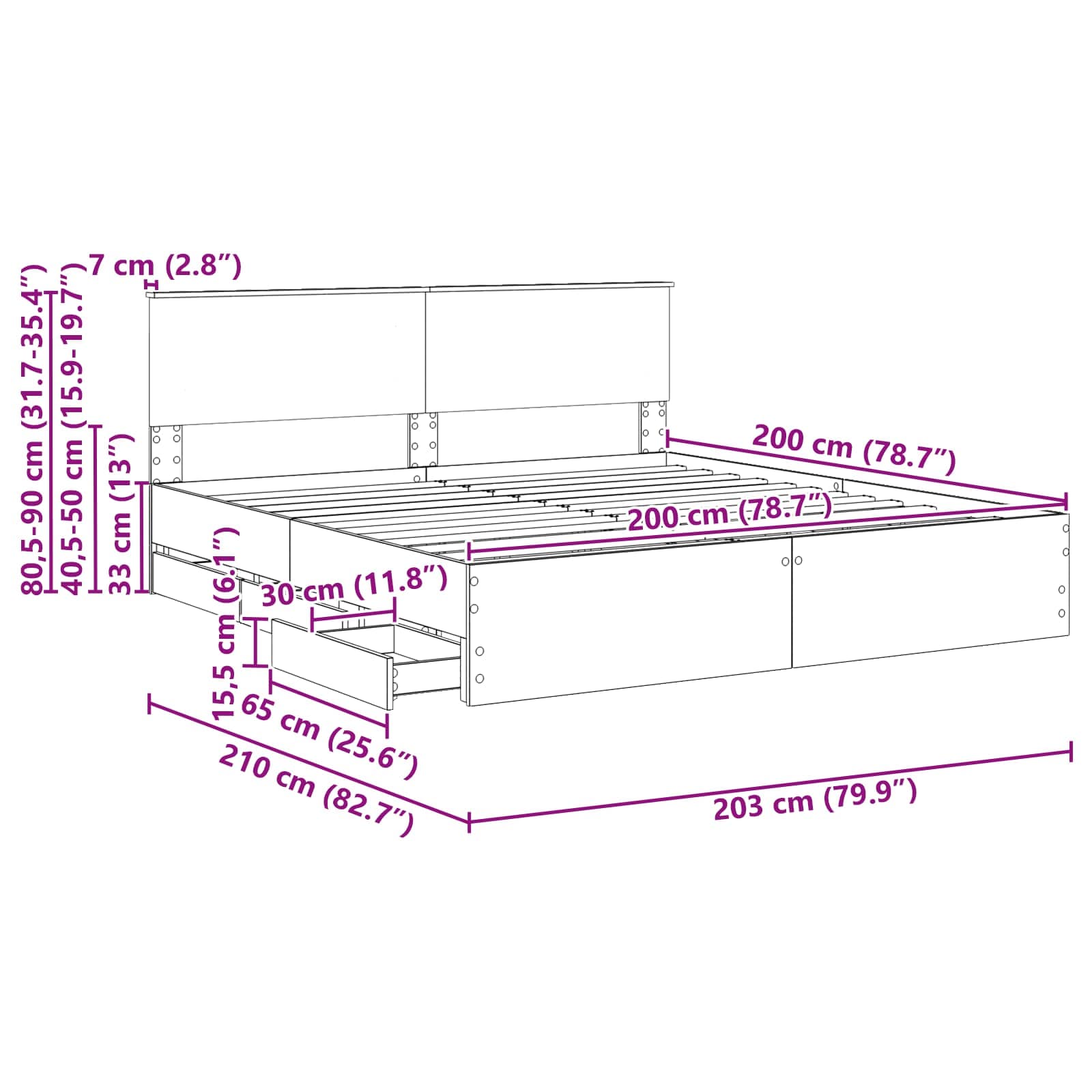 Krevetna konstrukcija Crna 200 x 200 cm Inženjersko Drvo