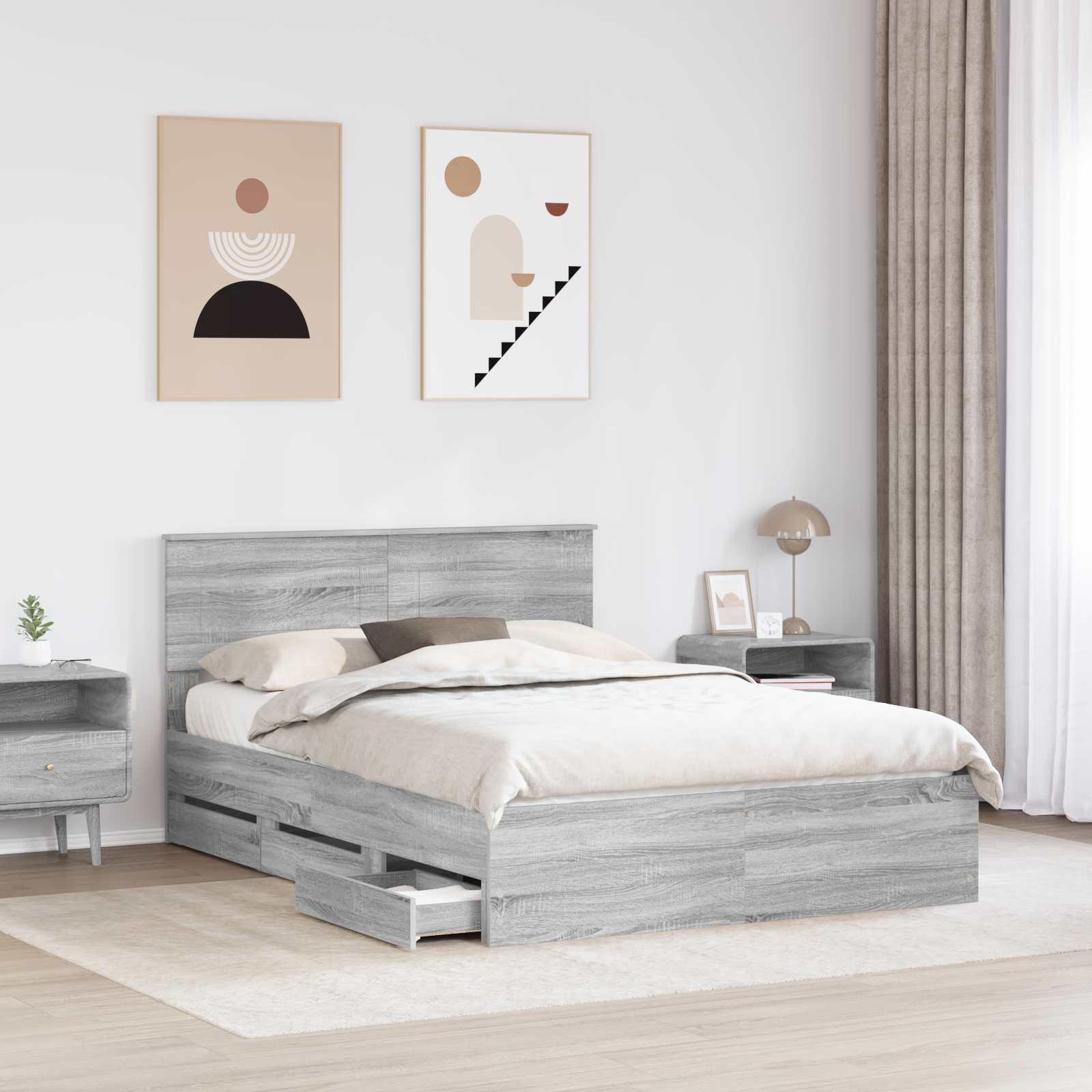 Krevetna konstrukcija Siva Sonoma 150 x 200 cm Inženjersko Drvo