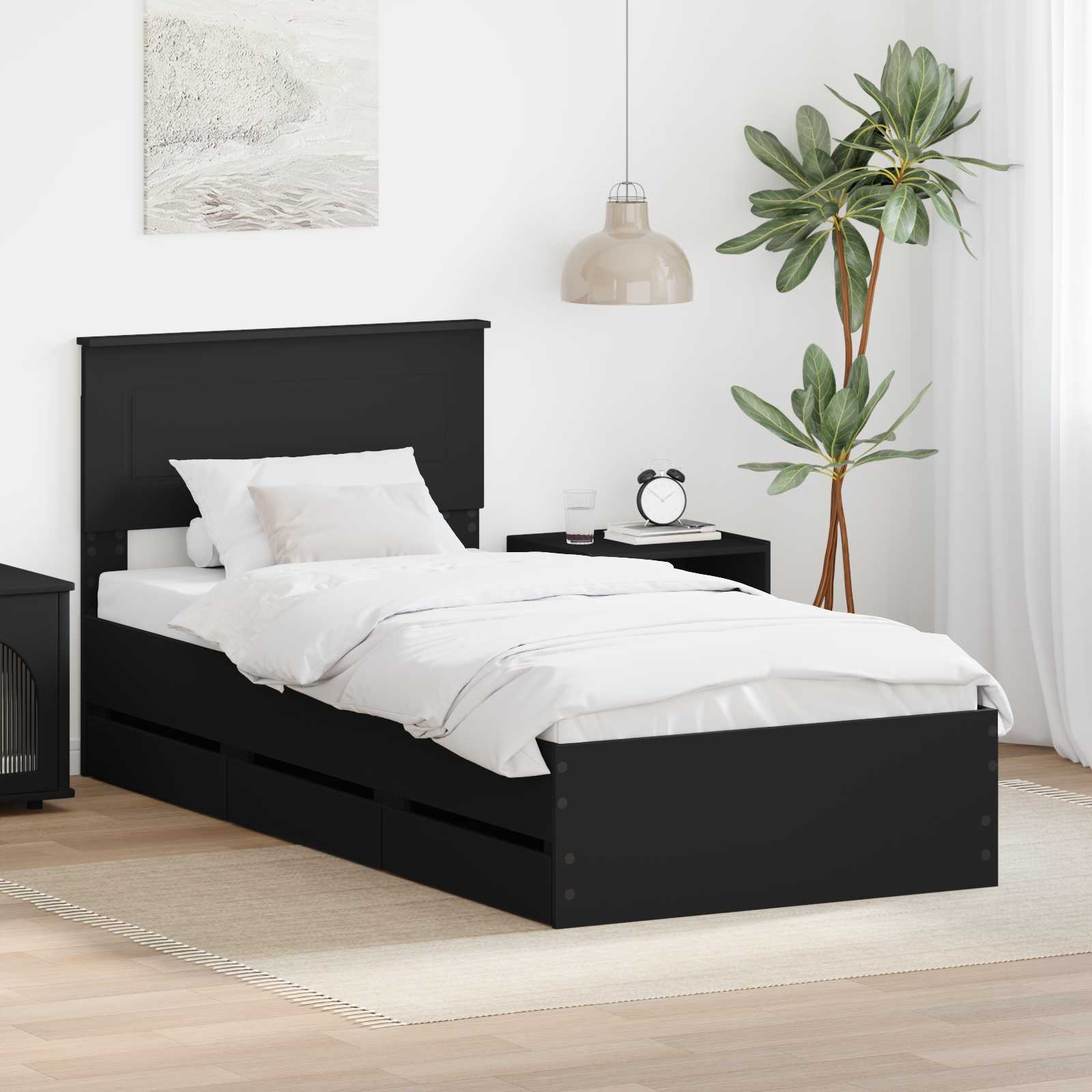 Krevetna konstrukcija Crna 100 x 200 cm Inženjersko Drvo