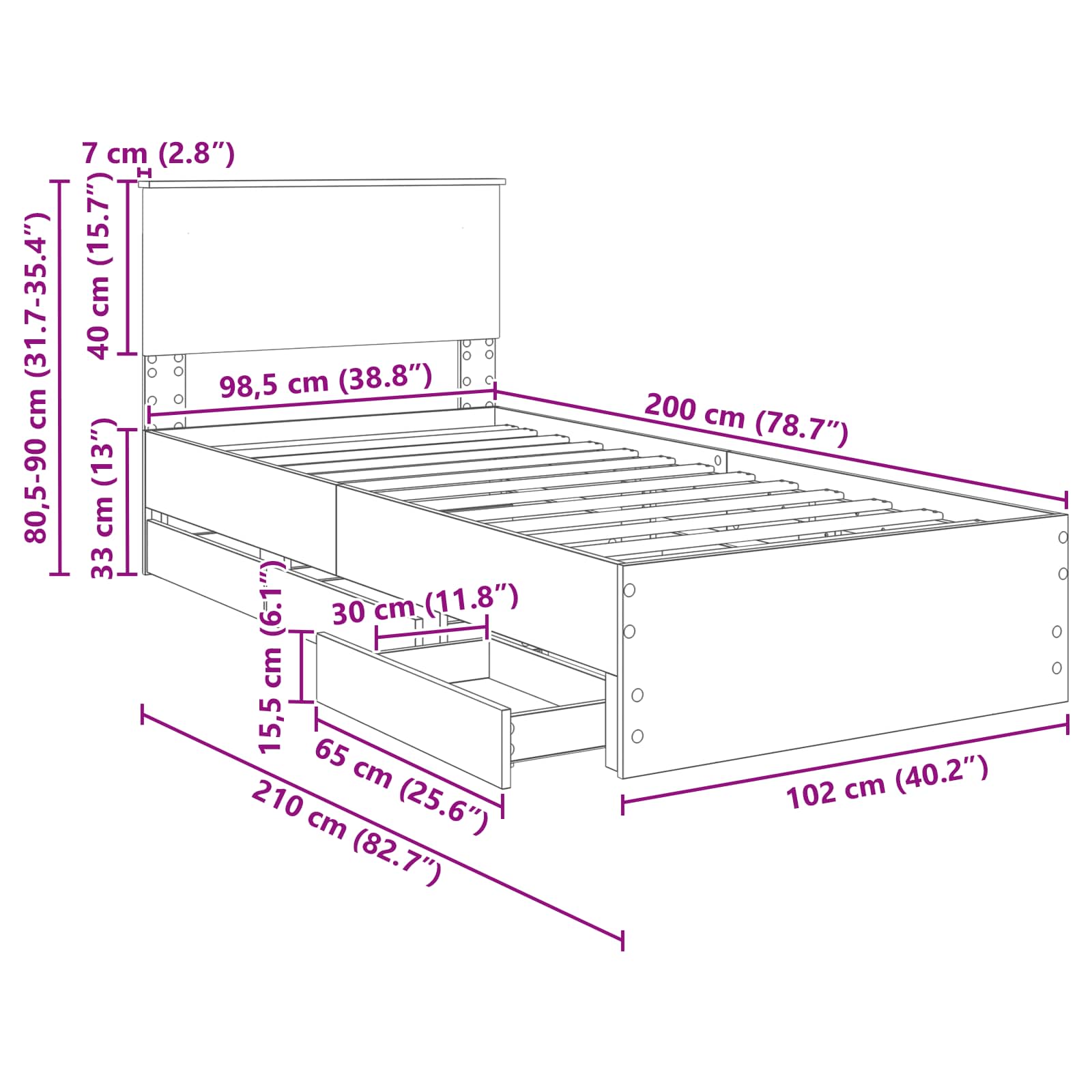 Krevetna konstrukcija Smeđi hrast 100 x 200 cm Inženjersko Drvo