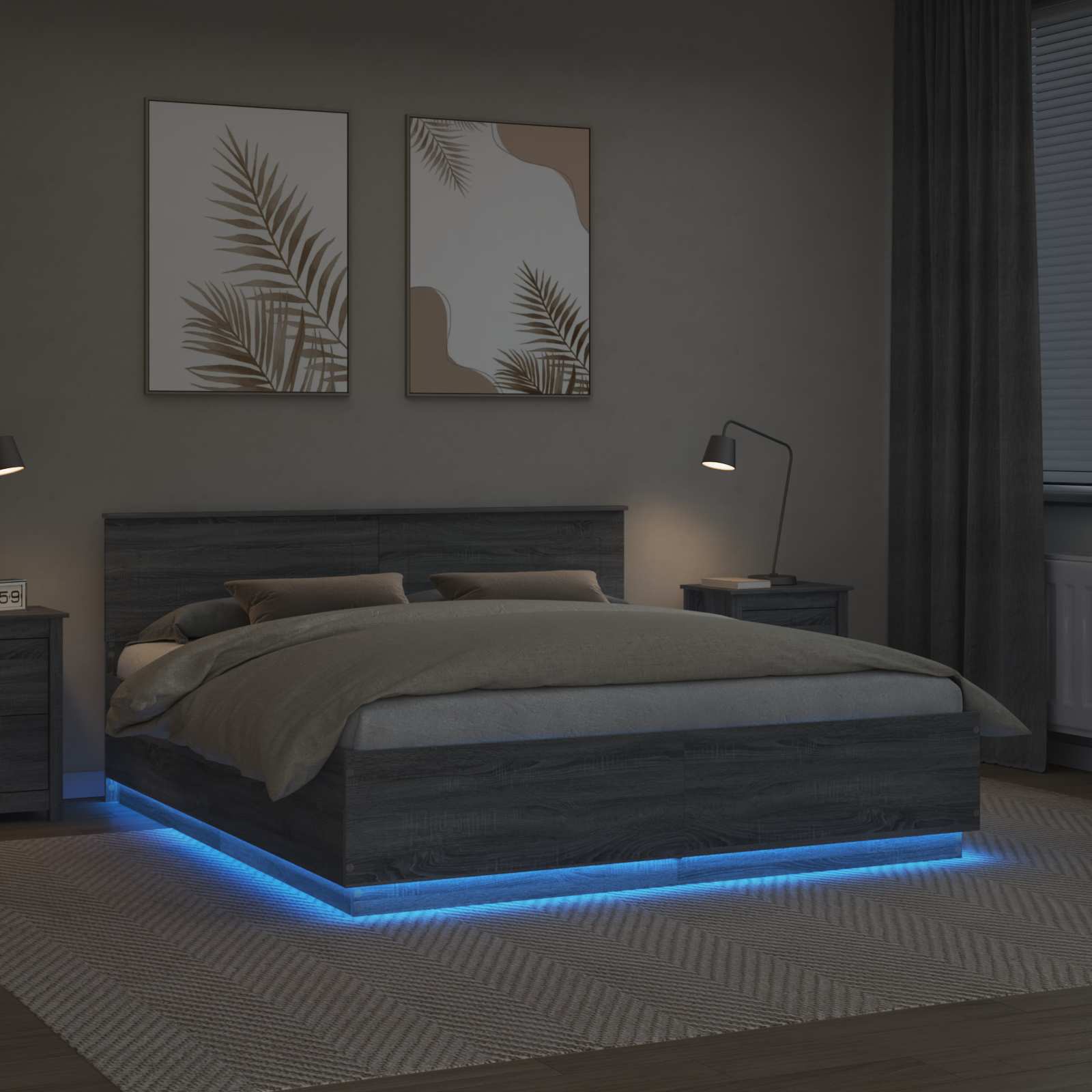 Krevetna konstrukcija S LED lampica Siva Sonoma 200 x 200 cm