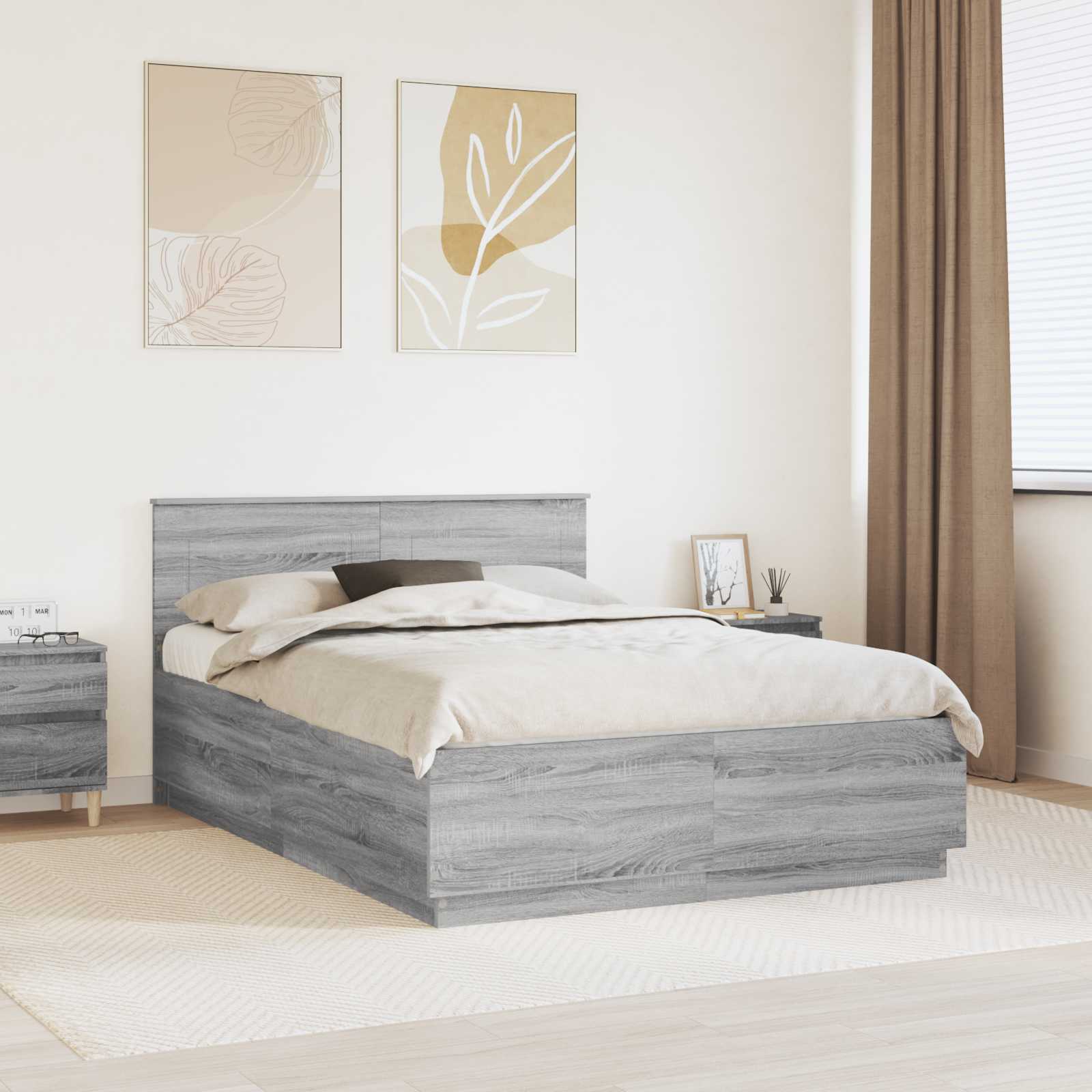 Krevetna konstrukcija S LED lampica Siva Sonoma 160 x 200 cm