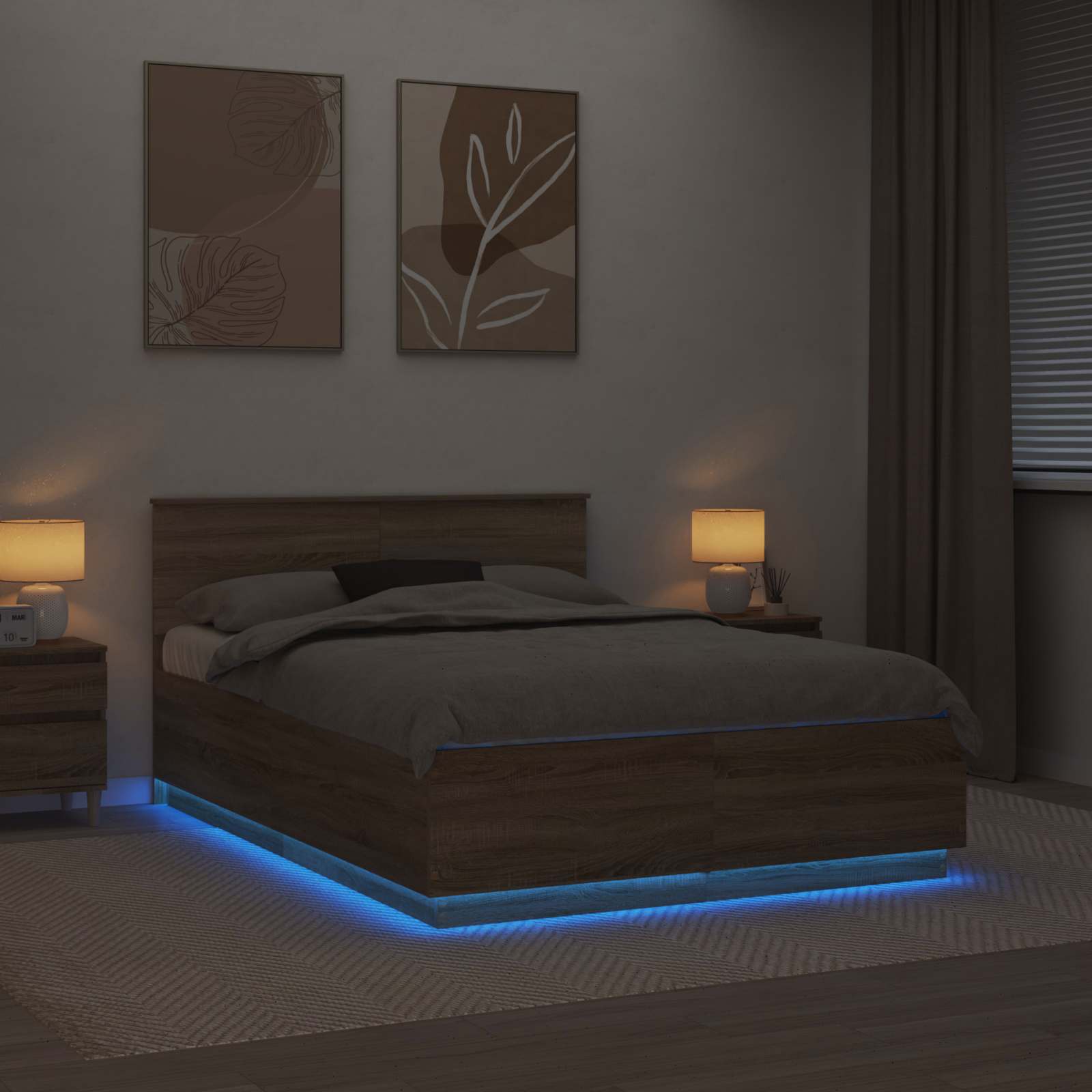 Krevetna konstrukcija S LED lampica Sonoma hrast 140 x 190 cm