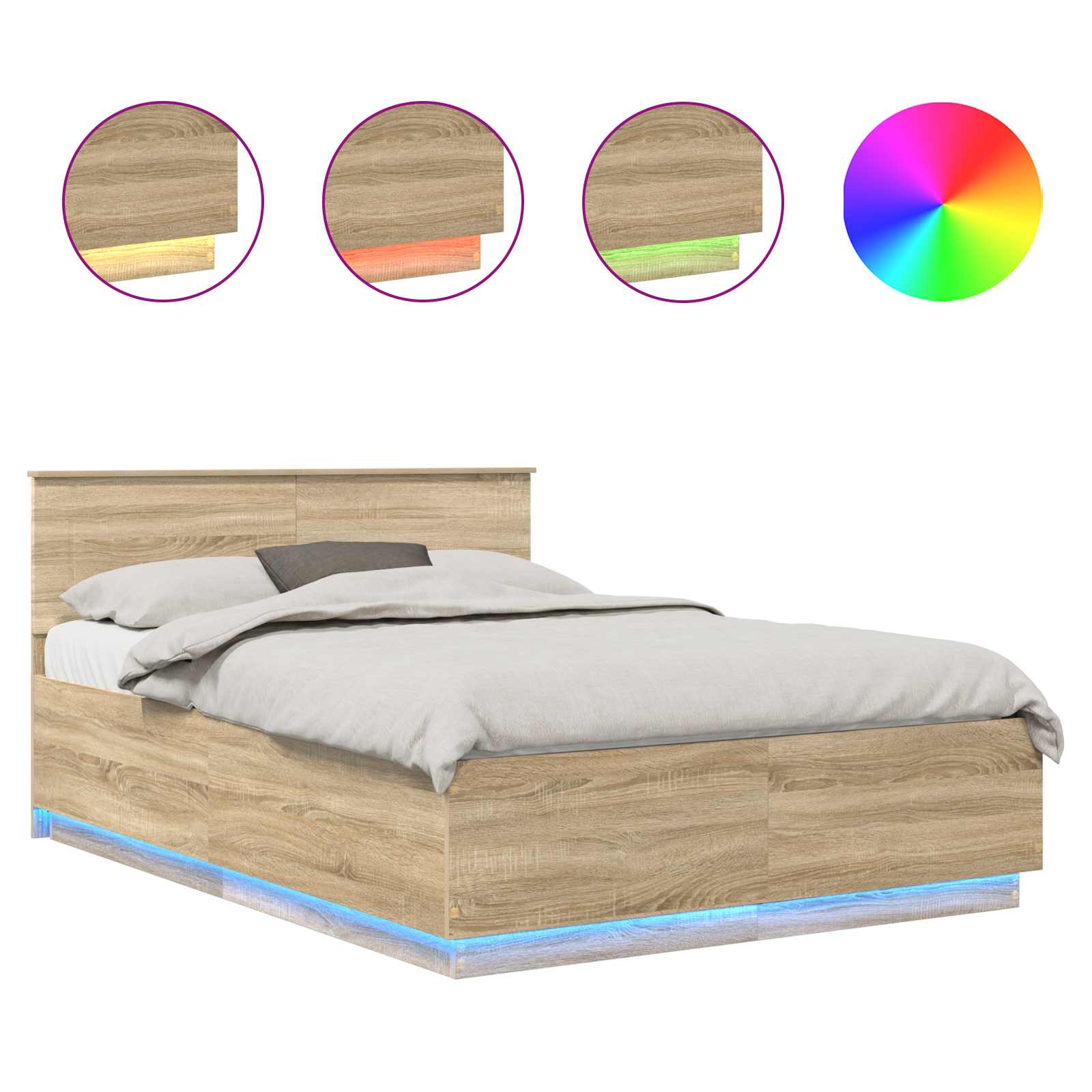 Krevetna konstrukcija S LED lampica Sonoma hrast 140 x 200 cm