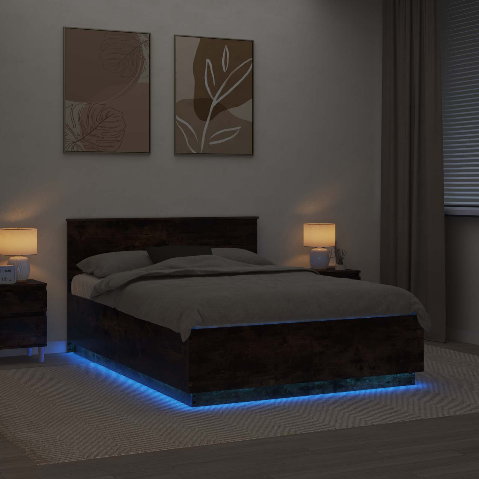 Krevetna konstrukcija S LED lampica Dimljeni hrast 140 x 200 cm