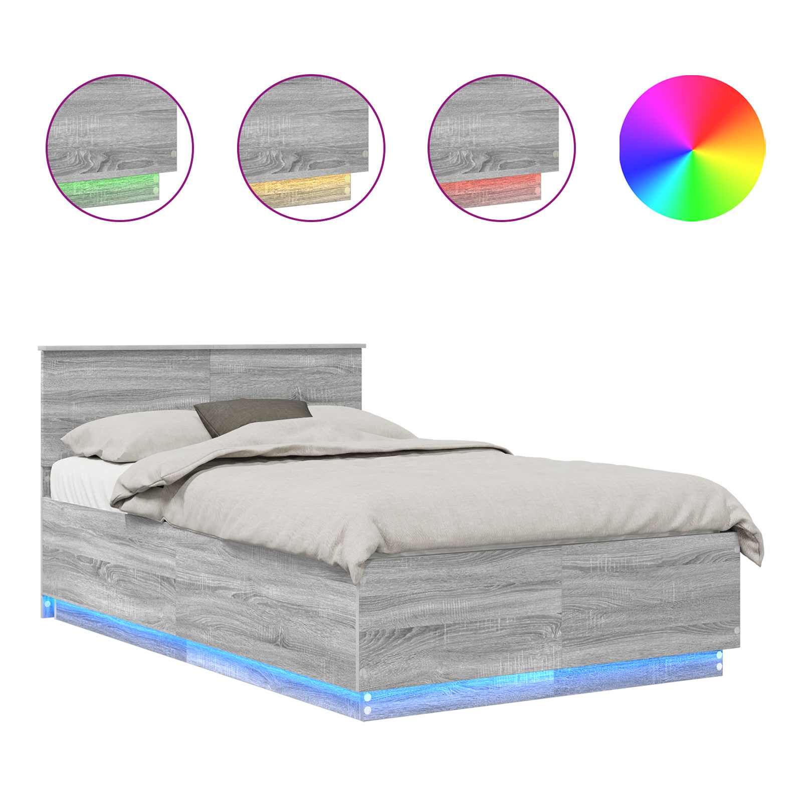 Krevetna konstrukcija S LED lampica Siva Sonoma 135 x 190 cm