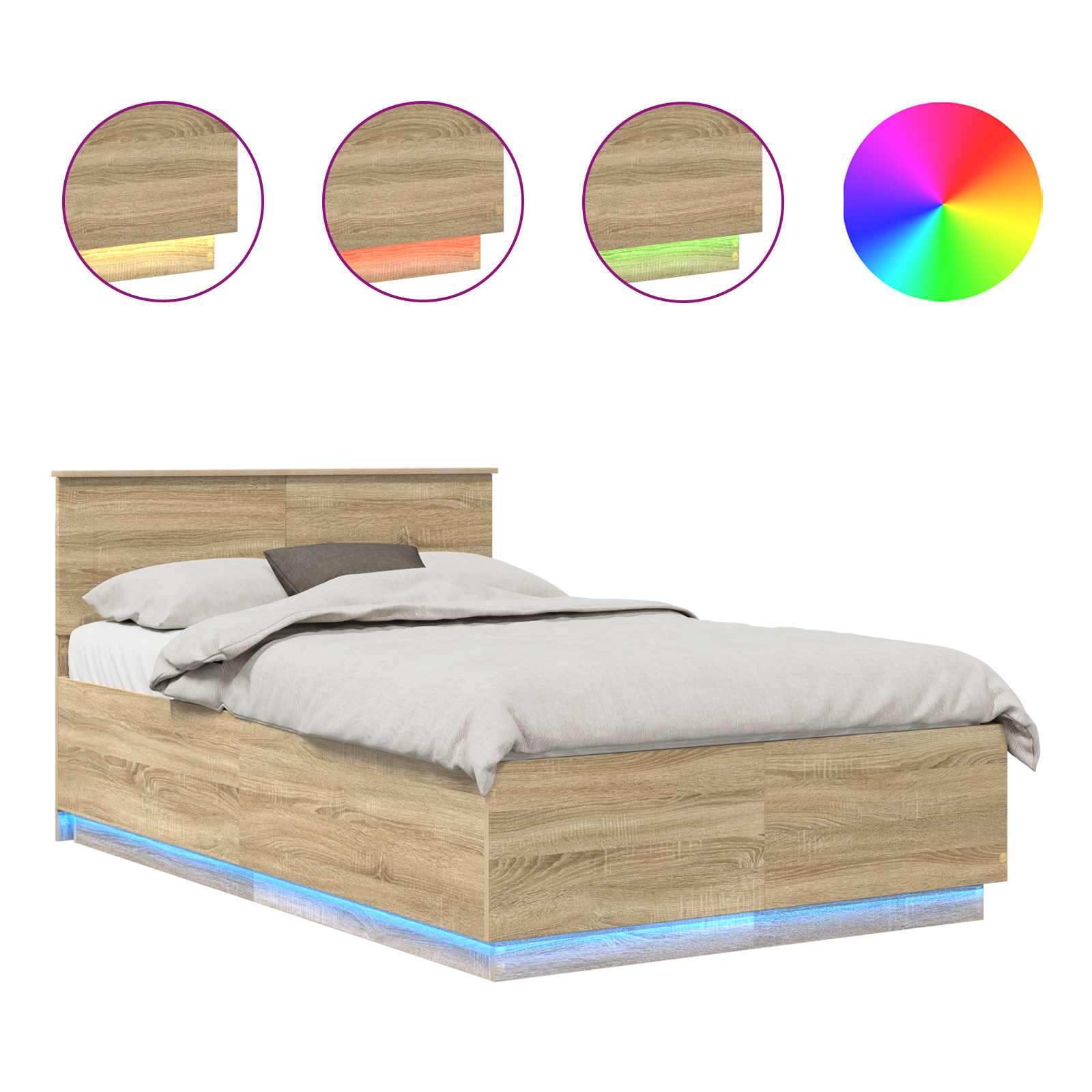 Krevetna konstrukcija S LED lampica Sonoma hrast 120 x 190 cm