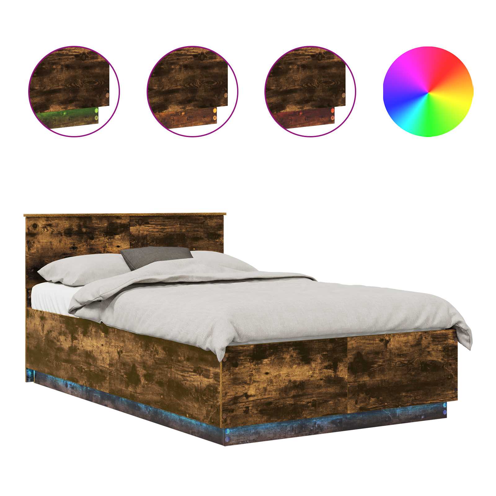 Krevetna konstrukcija s LED trakama Dimljeni hrast 120 x 190 cm