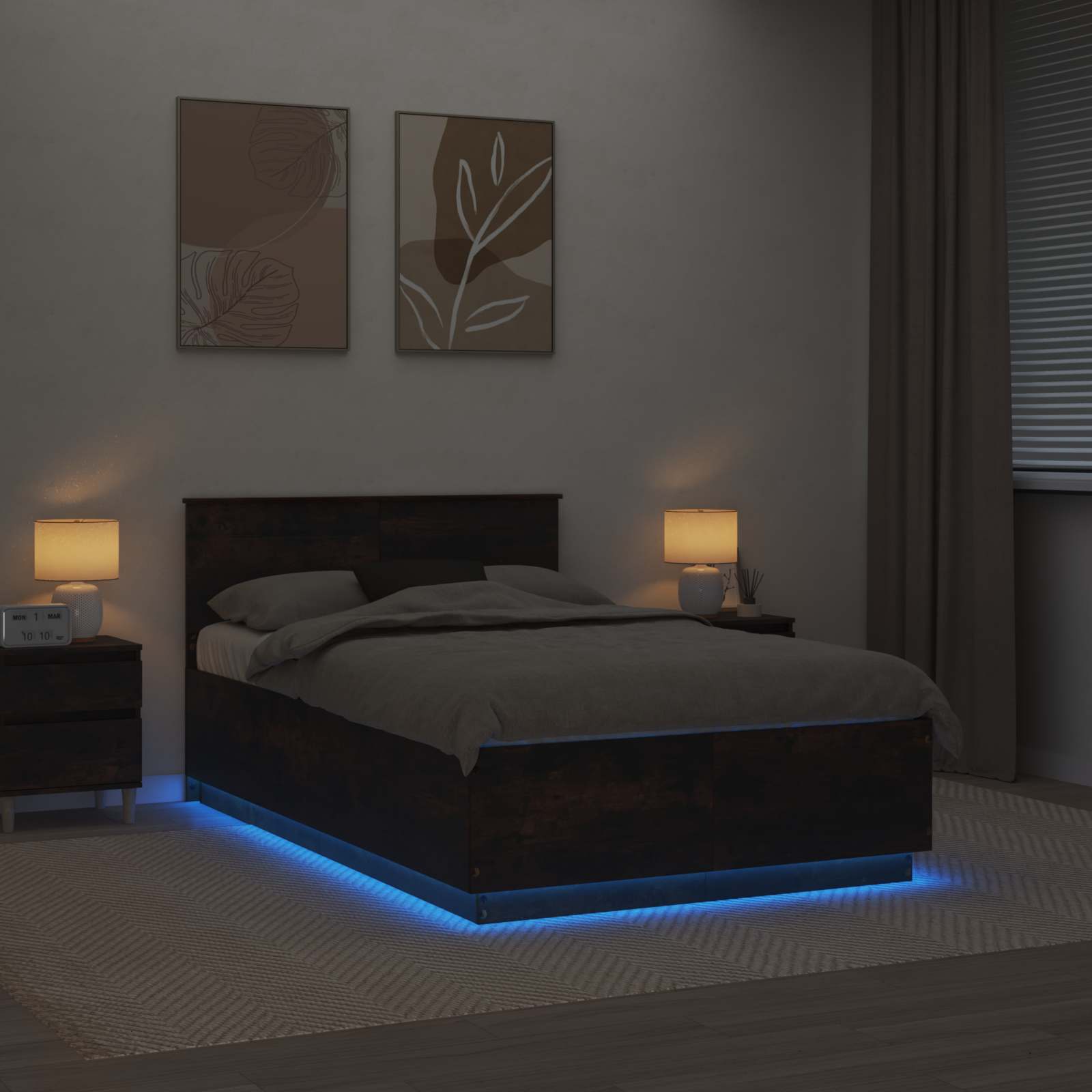 Krevetna konstrukcija S LED lampica Dimljeni hrast 120 x 200 cm
