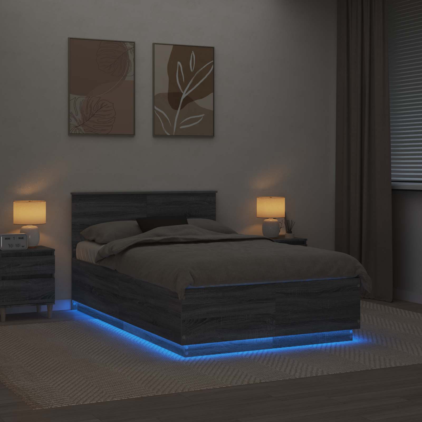 Krevetna konstrukcija S LED lampica Siva Sonoma 120 x 200 cm