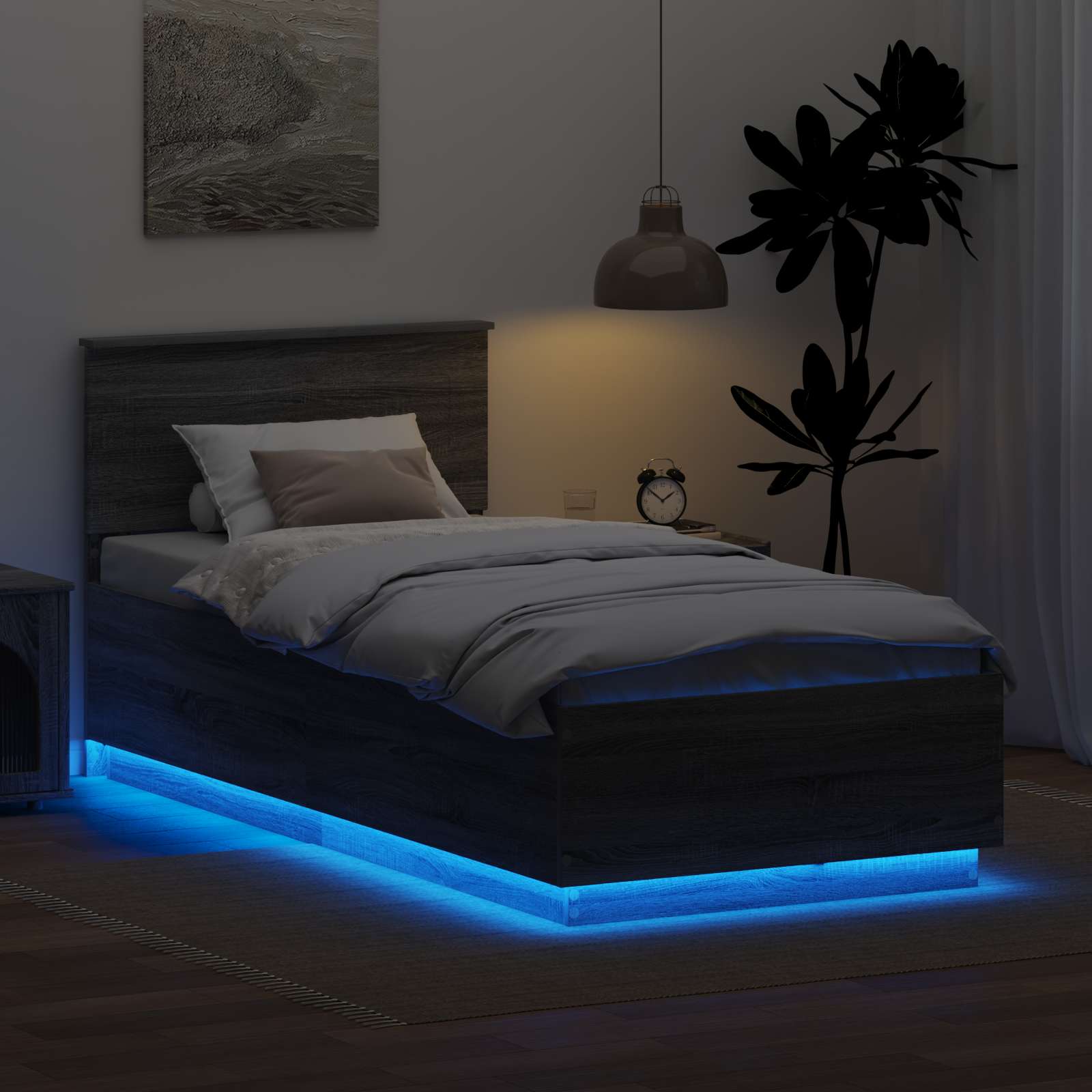 Krevetna konstrukcija s LED trakama Siva Sonoma 100 x 200 cm