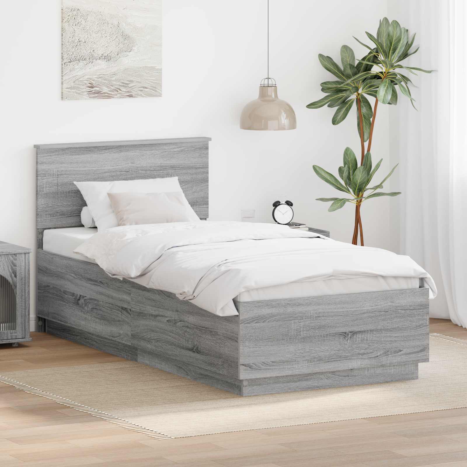 Krevetna konstrukcija s LED trakama Siva Sonoma 100 x 200 cm
