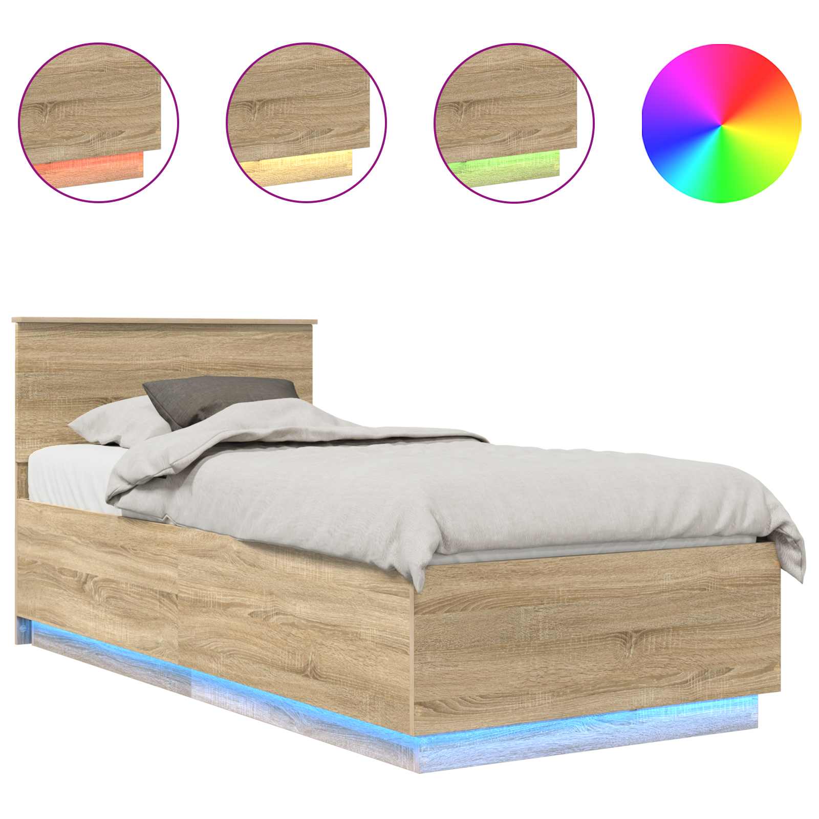 Krevetna konstrukcija s LED trakama Sonoma hrast 70 x 190 cm