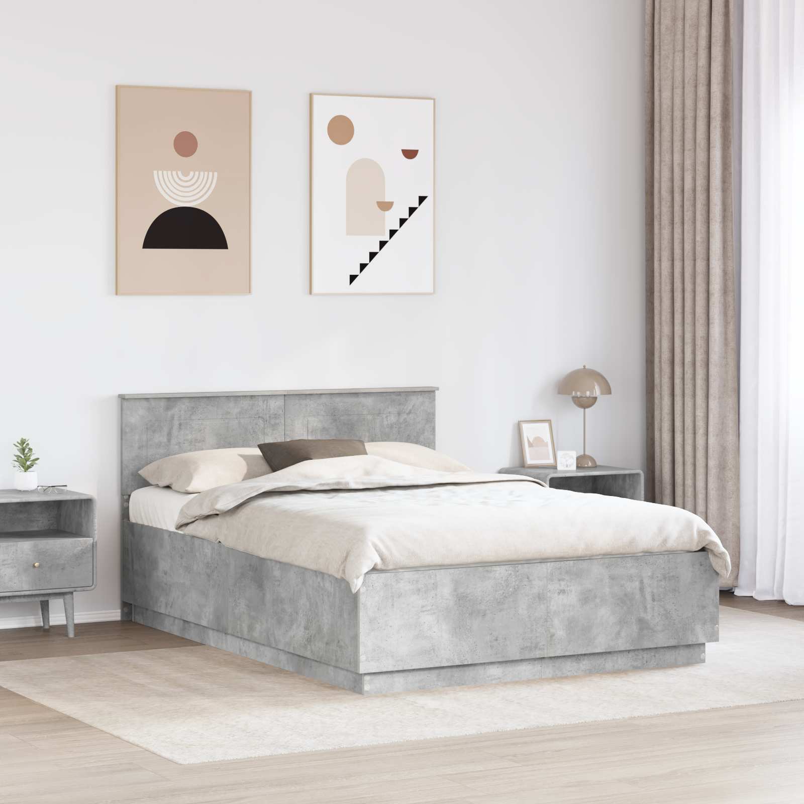 Krevetna konstrukcija s uzglavljem Betonska siva 160 x 200 cm