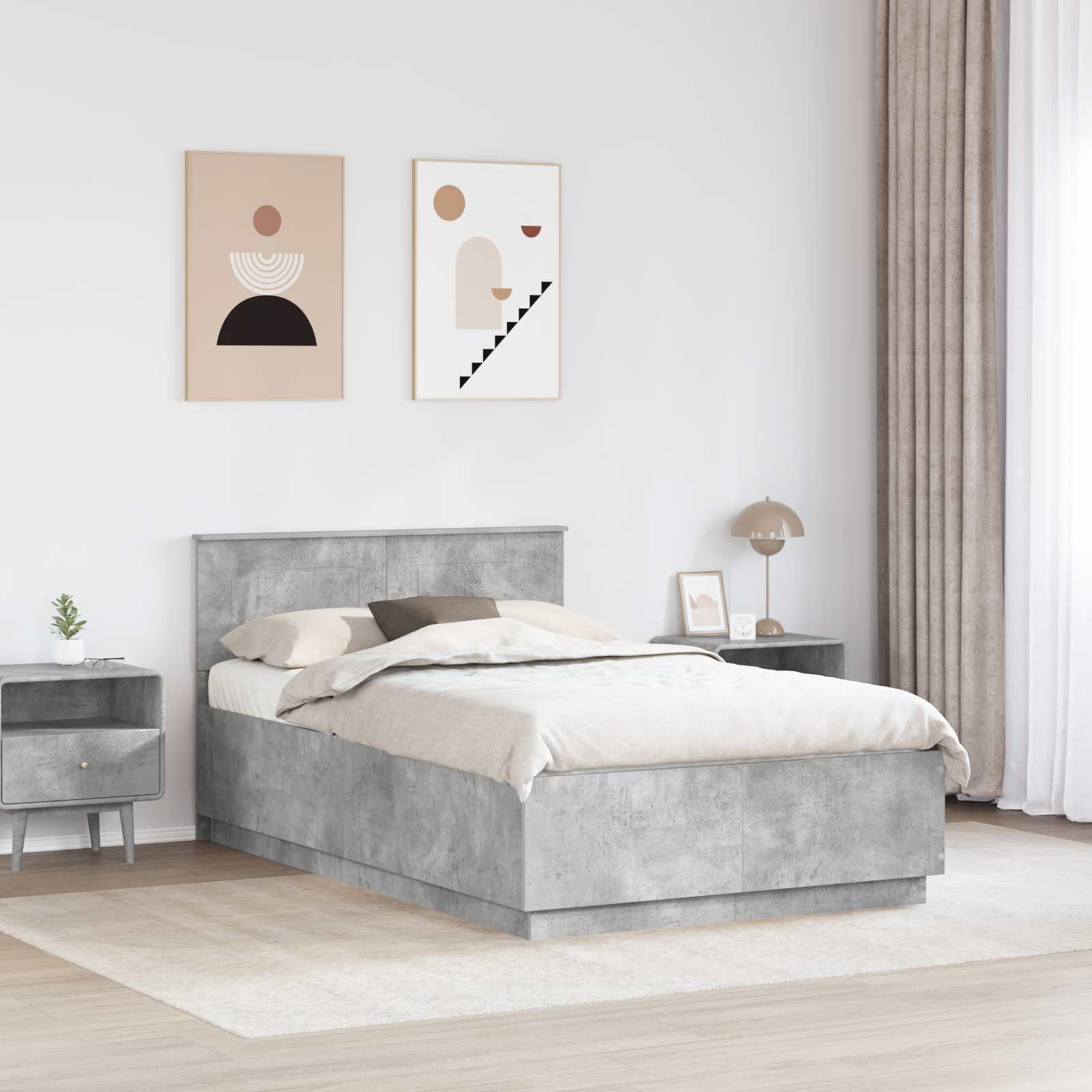 Krevetna konstrukcija s uzglavljem Betonska siva 120 x 190 cm