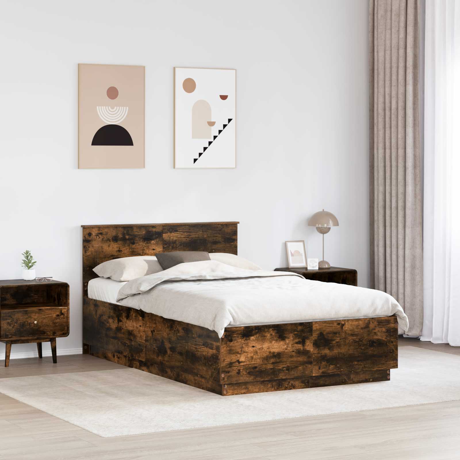 Krevetna konstrukcija s uzglavljem Dimljeni hrast 120 x 200 cm