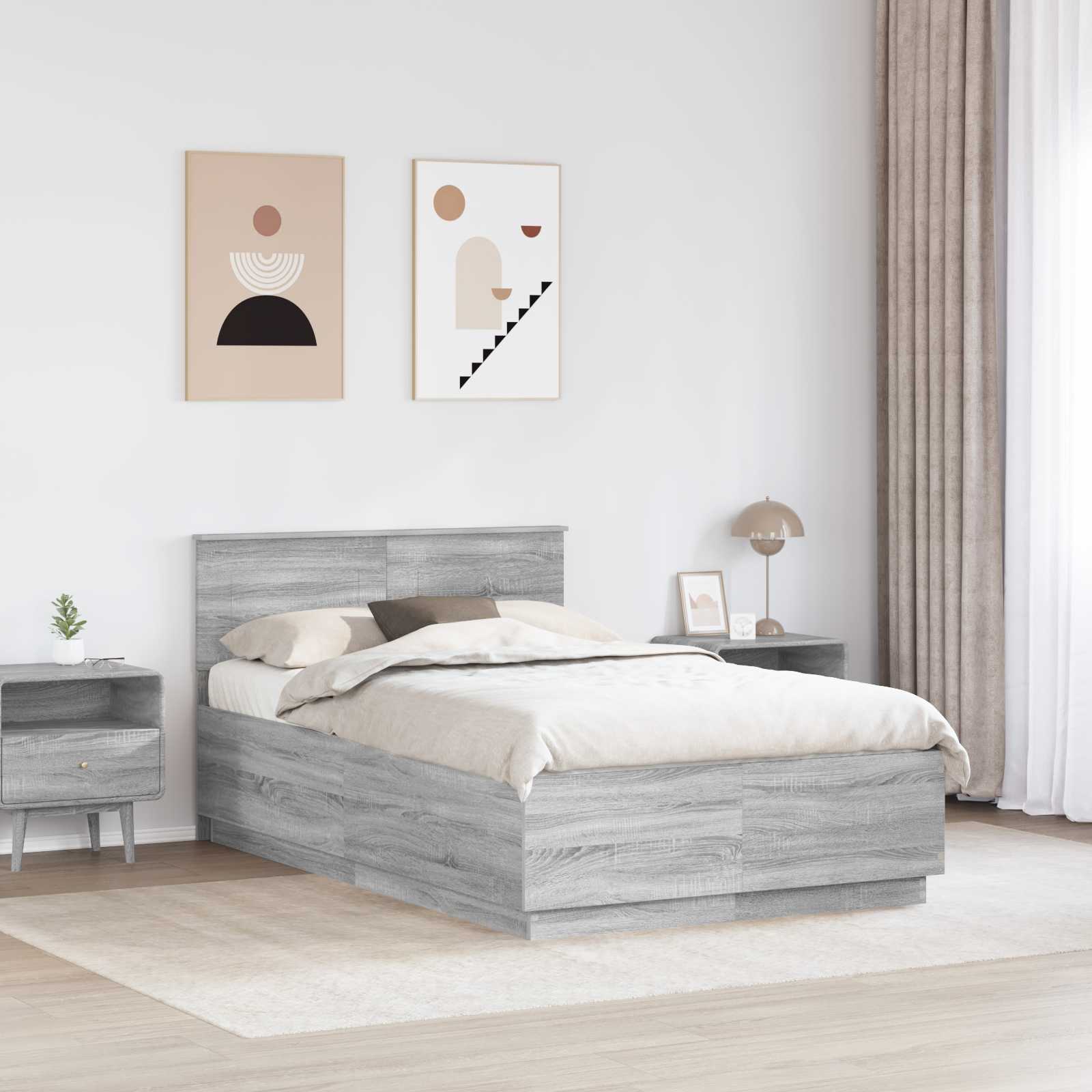 Krevetna konstrukcija s uzglavljem Siva sonoma 120 x 200 cm