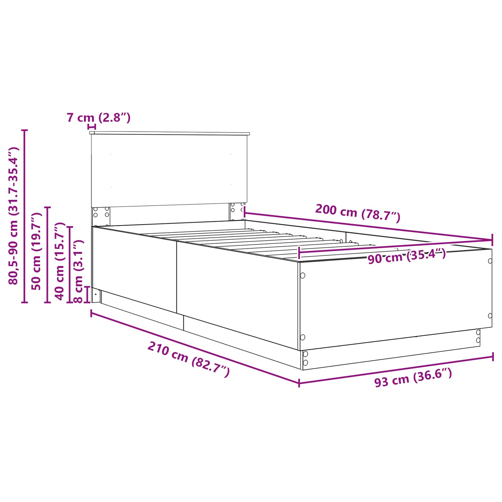Krevetna konstrukcija Crna 90 x 200 cm Konstruirano drvo