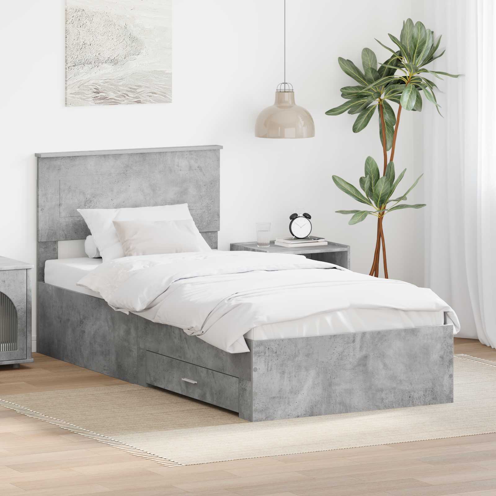 Krevetna konstrukcija s uzglavljem Betonski sivi 90 x 190 cm