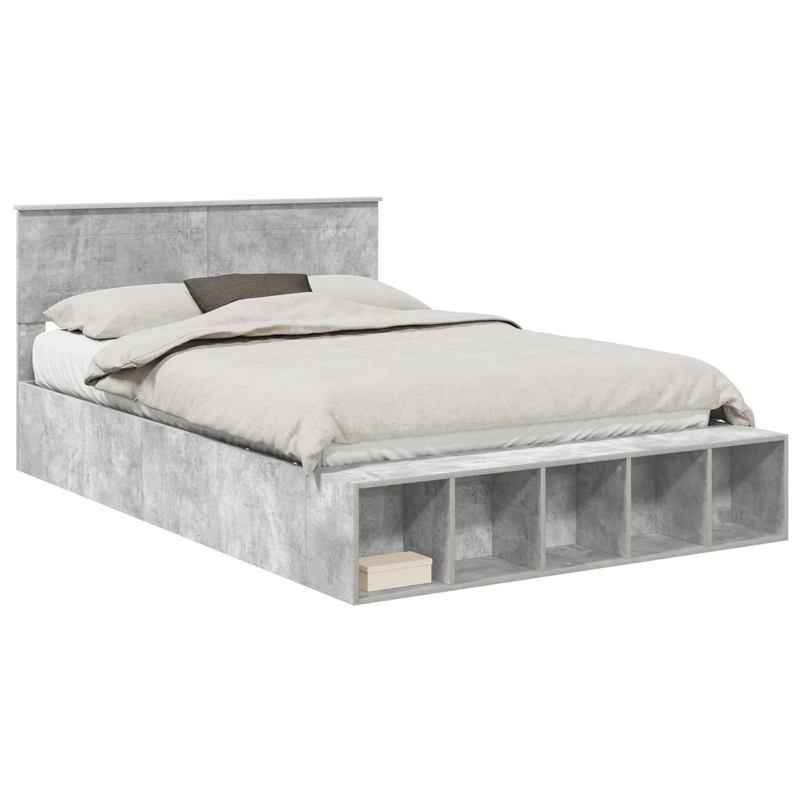 Krevetna konstrukcija s policom Betonski sivi 140 x 190 cm