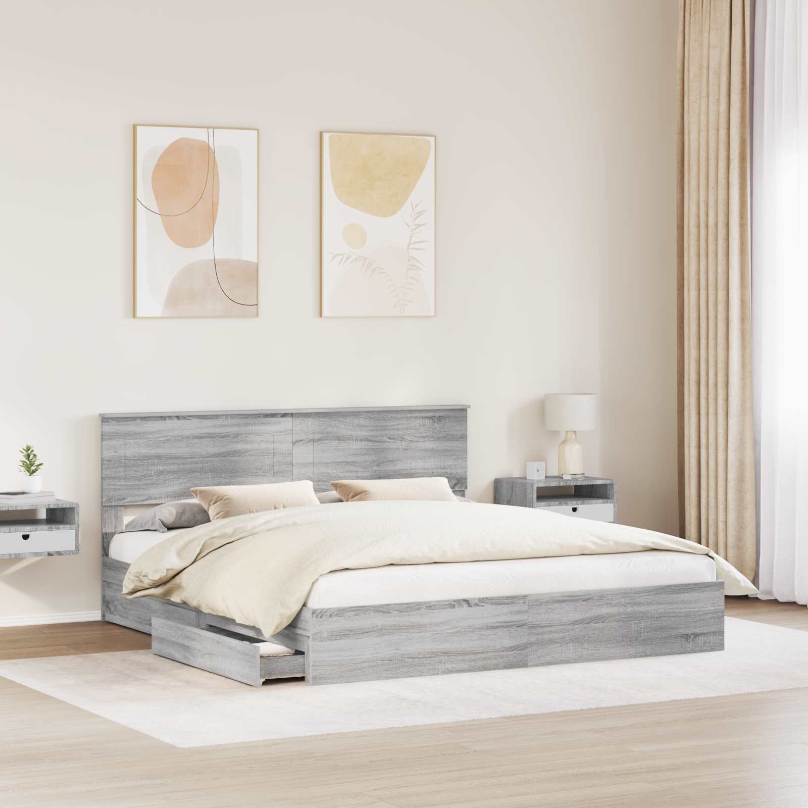 Krevet s od storage Siva Sonoma 200 x 200 cm Konstruirano drvo