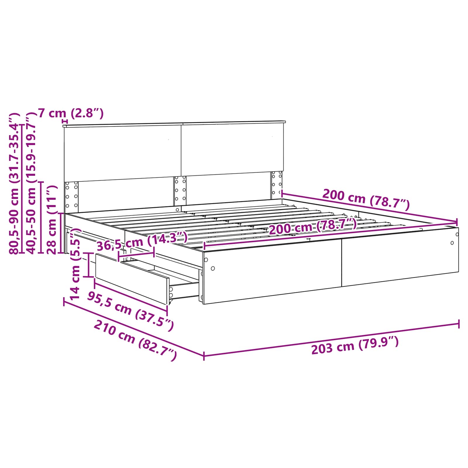 Krevet s od storage Siva Sonoma 200 x 200 cm Konstruirano drvo