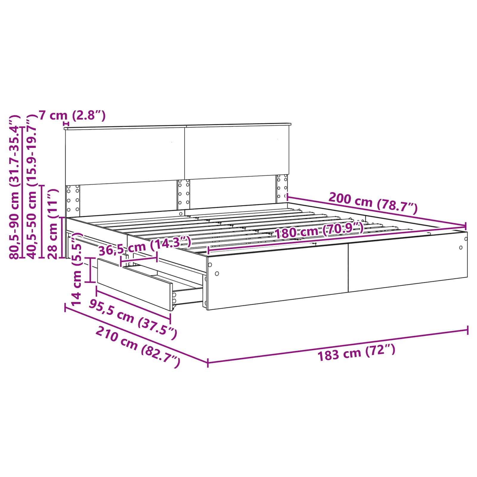 Krevet s od storage Sonoma hrast 180 x 200 cm Konstruirano drvo